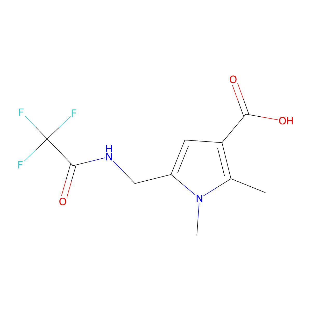 1,2-dimethyl-5-[(2,2,2-trifluoroacetamido)methyl]-1H-pyrrole-3-carboxylic acid molecular structure, CAS 2680836-95-5