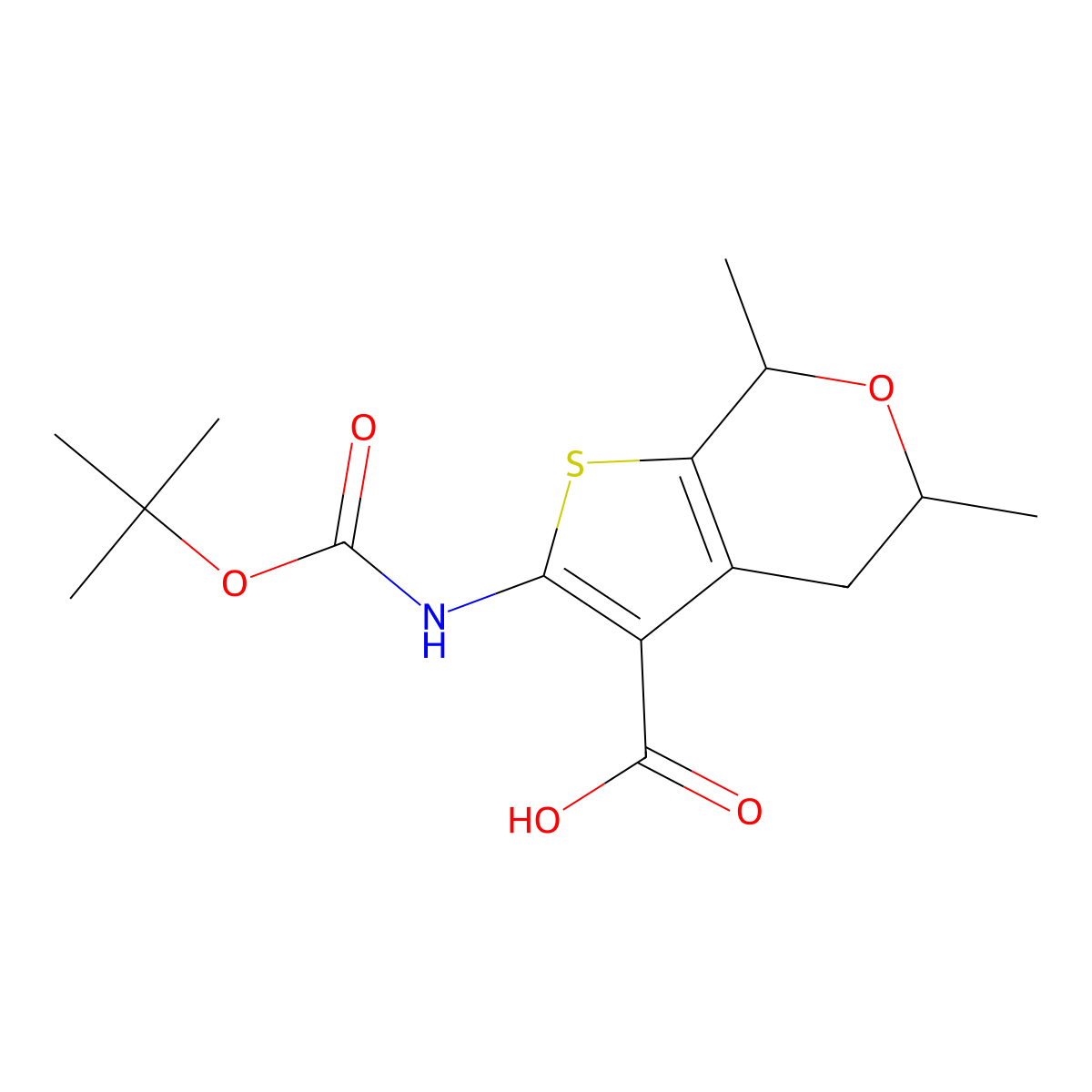 2-{[(tert-butoxy)carbonyl]amino}-5,7-dimethyl-4H,5H,7H-thieno[2,3-c]pyran-3-carboxylic acid molecular structure, CAS 2680836-96-6