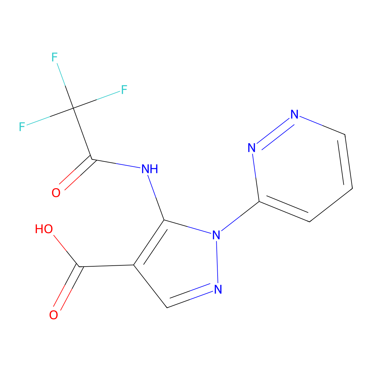 1-(pyridazin-3-yl)-5-(2,2,2-trifluoroacetamido)-1H-pyrazole-4-carboxylic acid molecular structure, CAS 2680836-99-9