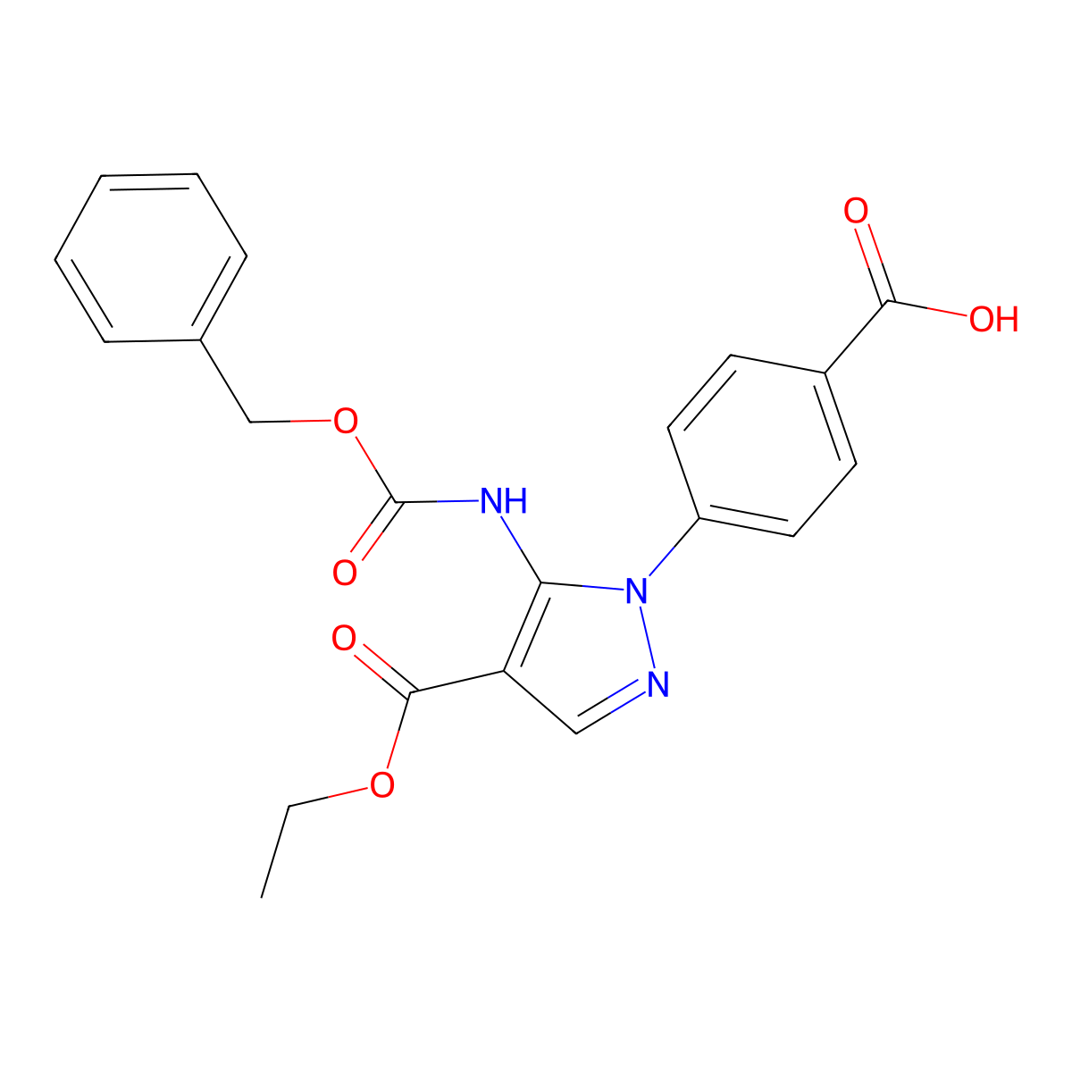 4-(5-{[(benzyloxy)carbonyl]amino}-4-(ethoxycarbonyl)-1H-pyrazol-1-yl)benzoic acid molecular structure, CAS 2680837-06-1