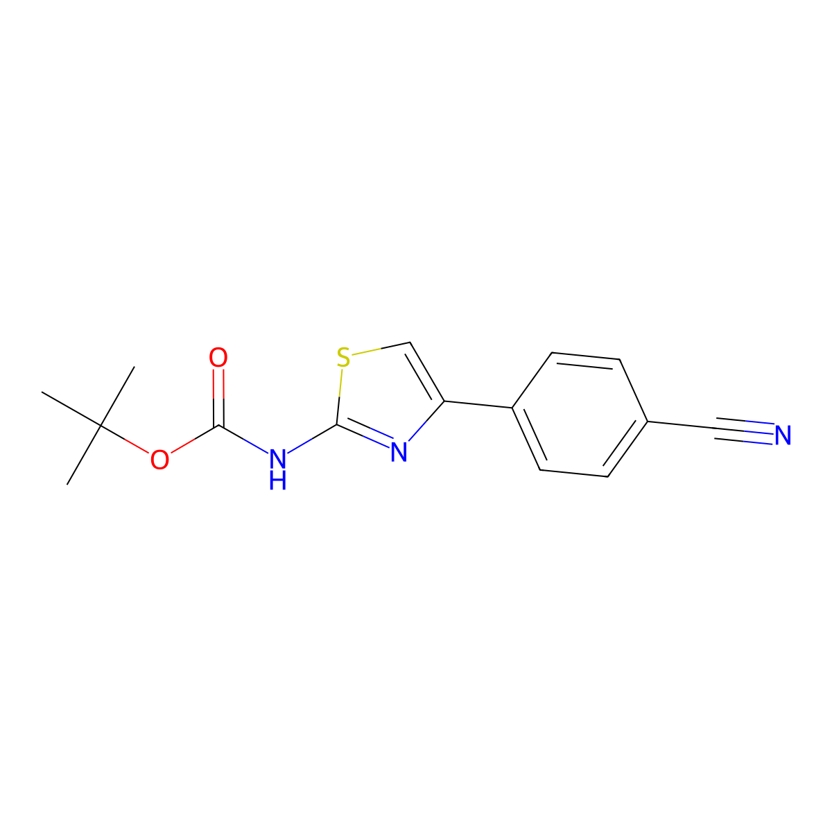 tert-butyl N-[4-(4-cyanophenyl)-1,3-thiazol-2-yl]carbamate molecular structure, CAS 2680837-22-1