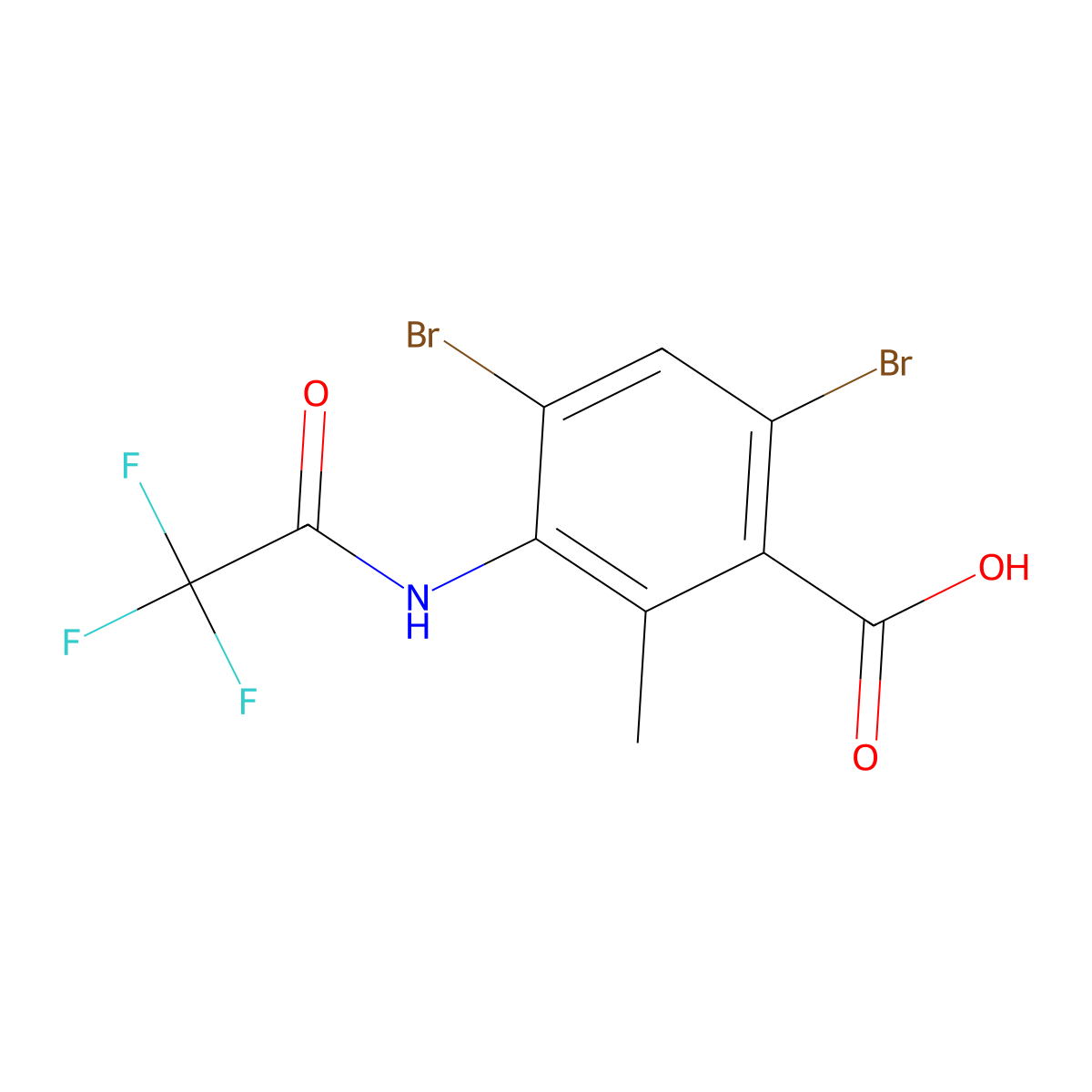 4,6-Dibromo-2-methyl-3-(2,2,2-trifluoroacetamido)benzoic acid molecular structure, CAS 2680837-24-3