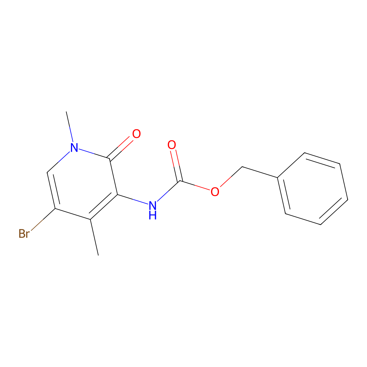 benzyl N-(5-bromo-1,4-dimethyl-2-oxo-1,2-dihydropyridin-3-yl)carbamate molecular structure, CAS 2680837-27-6