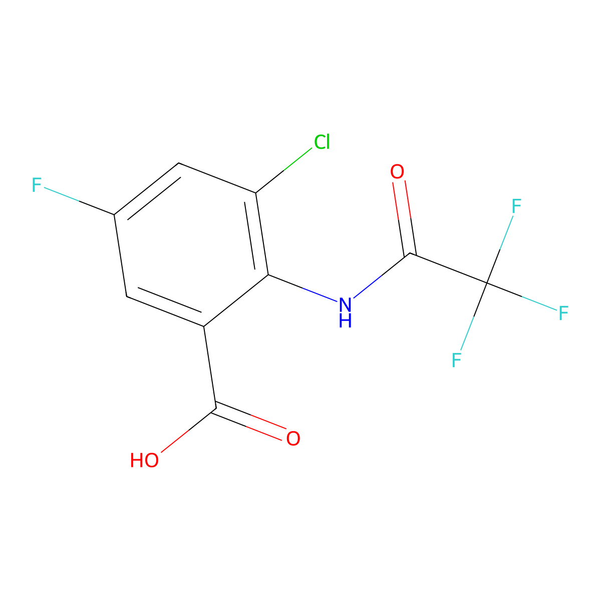 3-Chloro-5-fluoro-2-(2,2,2-trifluoroacetamido)benzoic acid molecular structure, CAS 2680837-31-2