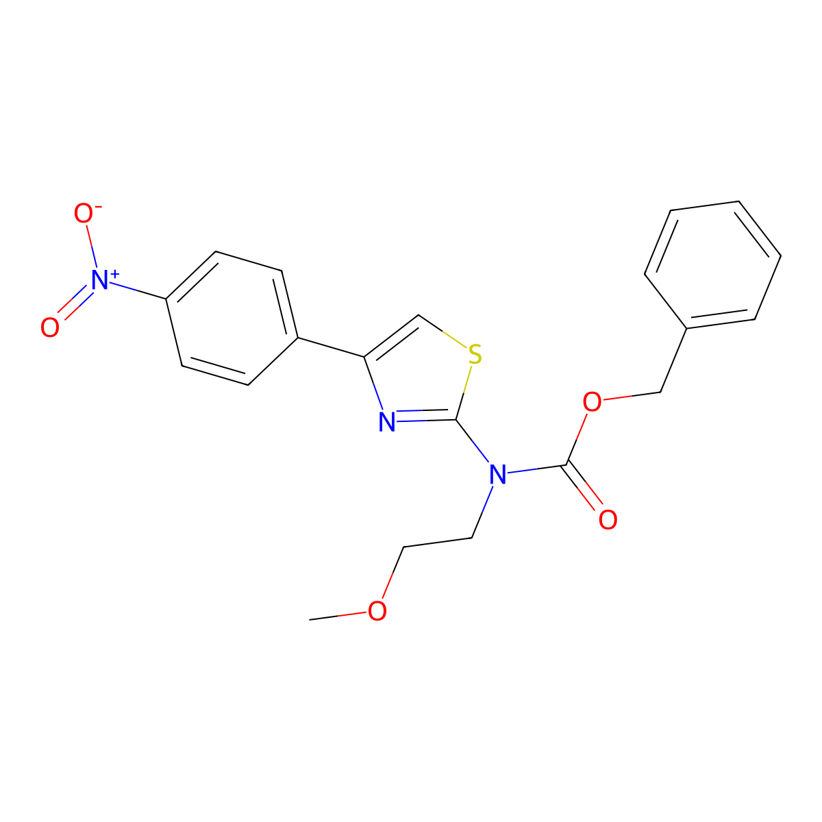 benzyl N-(2-methoxyethyl)-N-[4-(4-nitrophenyl)-1,3-thiazol-2-yl]carbamate molecular structure, CAS 2680837-34-5