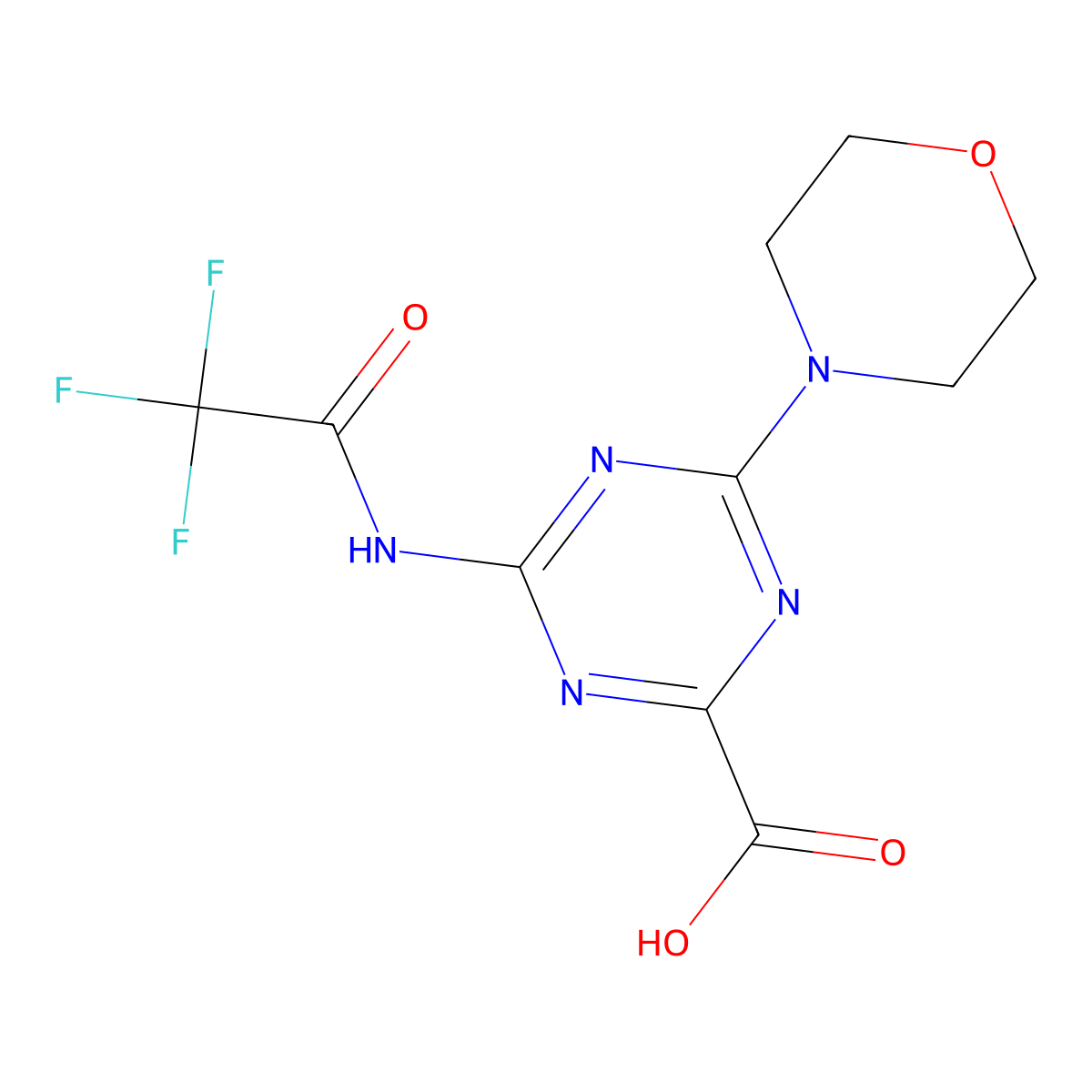 4-(Morpholin-4-yl)-6-(2,2,2-trifluoroacetamido)-1,3,5-triazine-2-carboxylic acid molecular structure, CAS 2680837-35-6