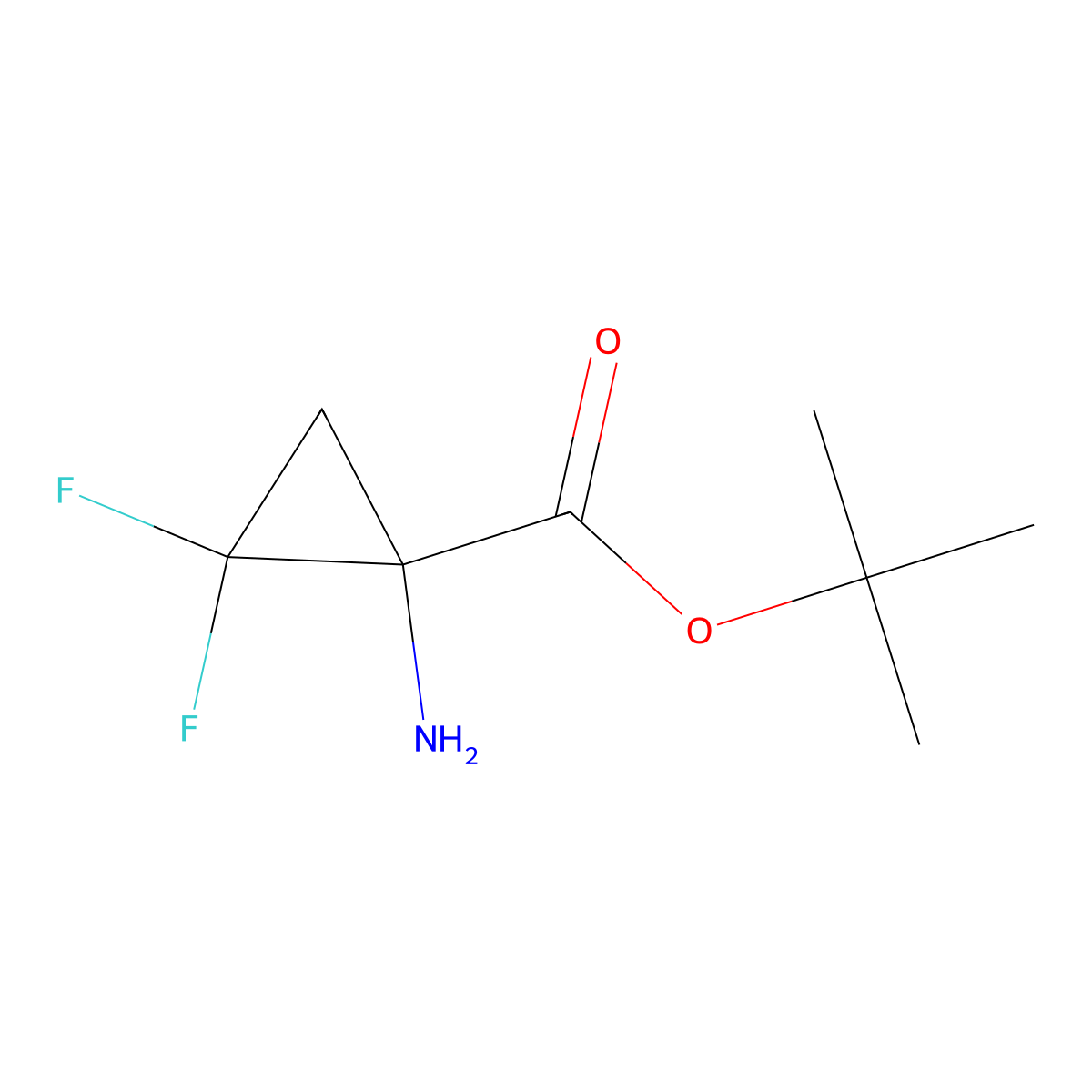 Tert-butyl 1-amino-2,2-difluorocyclopropane-1-carboxylate molecular structure, CAS 2680837-52-7