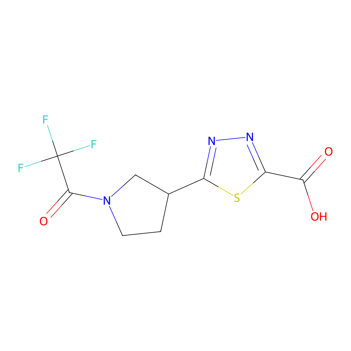 5-[1-(2,2,2-Trifluoroacetyl)pyrrolidin-3-yl]-1,3,4-thiadiazole-2-carboxylic acid molecular structure, CAS 2680837-60-7