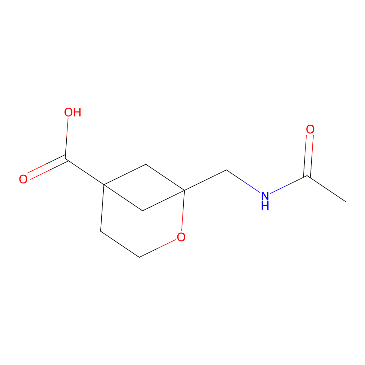 1-(Acetamidomethyl)-2-oxabicyclo[3.1.1]heptane-5-carboxylic acid molecular structure, CAS 2680837-62-9