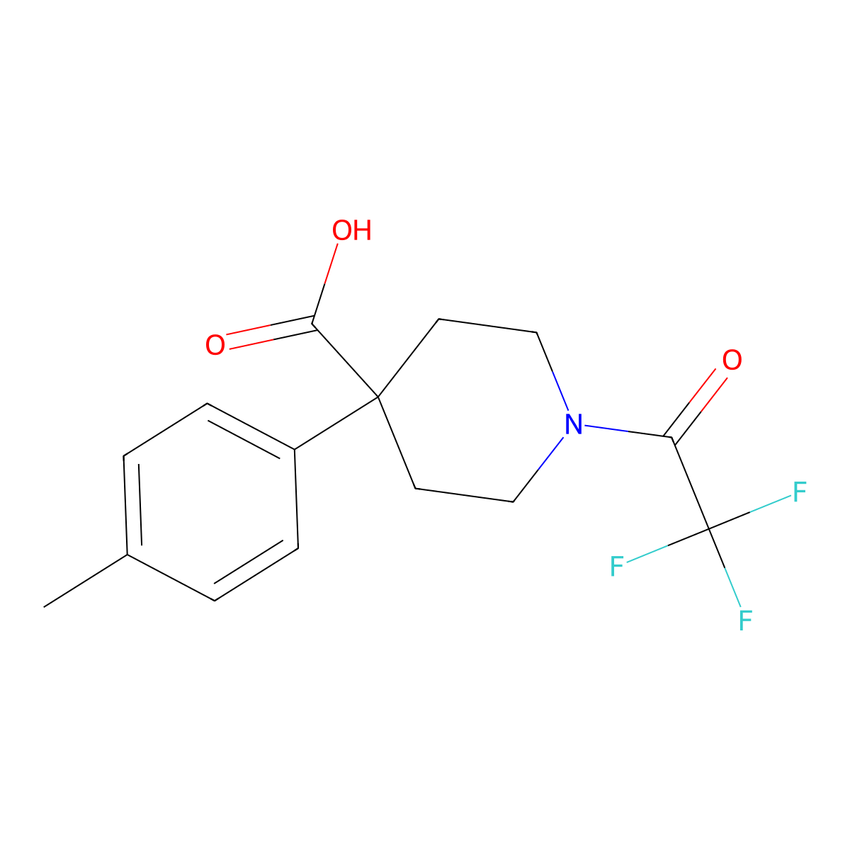 4-(4-Methylphenyl)-1-(2,2,2-trifluoroacetyl)piperidine-4-carboxylic acid molecular structure, CAS 2680837-65-2