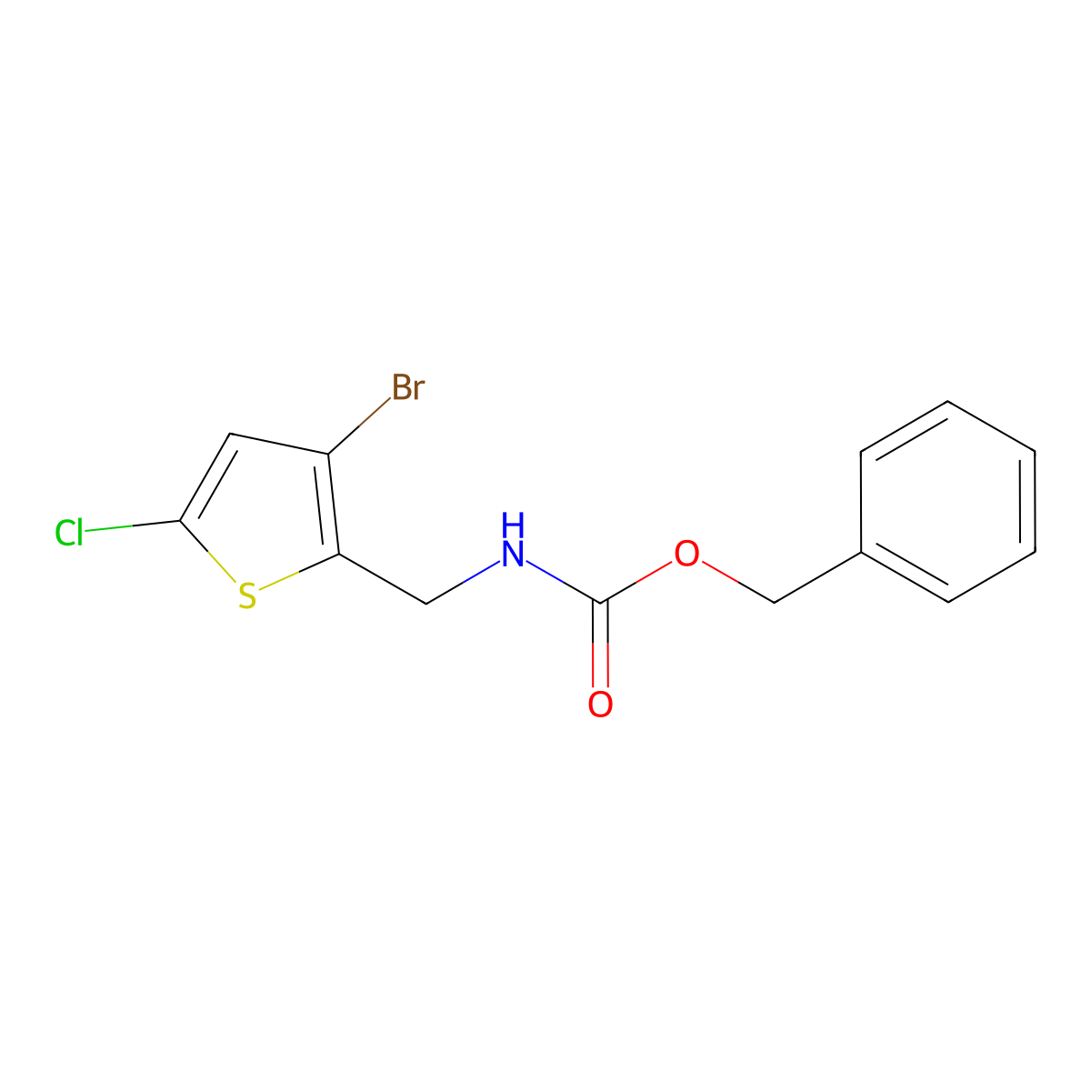 benzyl N-[(3-bromo-5-chlorothiophen-2-yl)methyl]carbamate molecular structure, CAS 2680837-78-7
