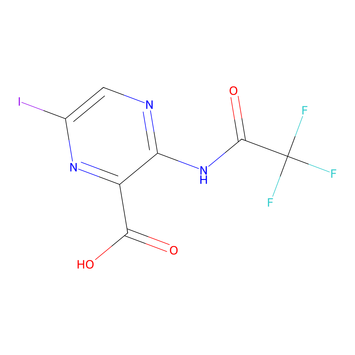 6-Iodo-3-(2,2,2-trifluoroacetamido)pyrazine-2-carboxylic acid molecular structure, CAS 2680837-83-4