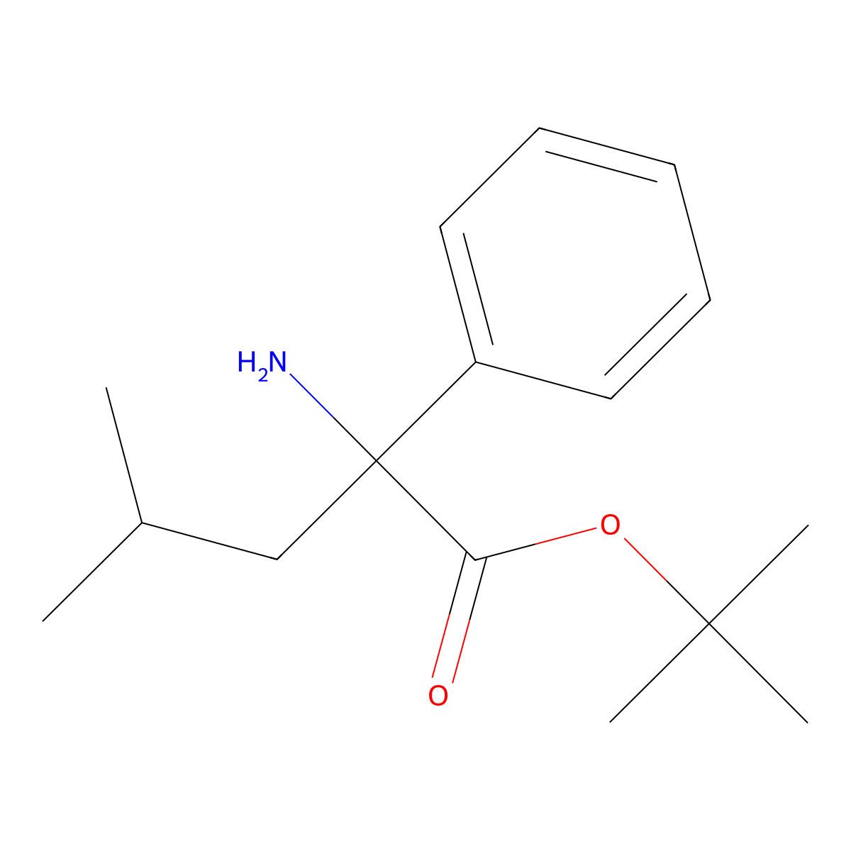 Tert-butyl 2-amino-4-methyl-2-phenylpentanoate molecular structure, CAS 2680837-89-0