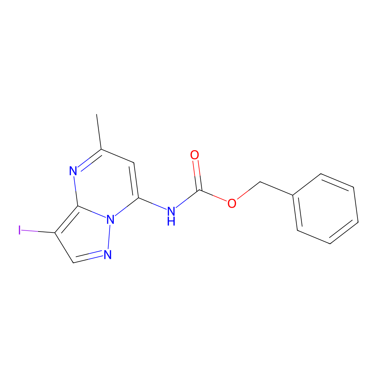 benzyl N-{3-iodo-5-methylpyrazolo[1,5-a]pyrimidin-7-yl}carbamate molecular structure, CAS 2680838-01-9