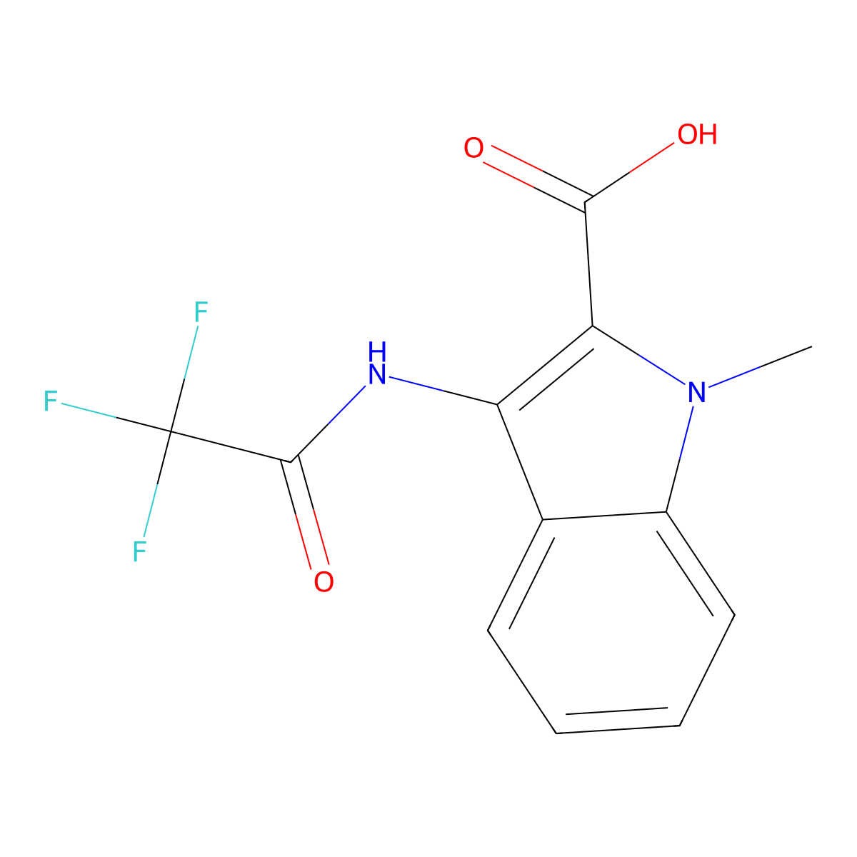 1-methyl-3-(2,2,2-trifluoroacetamido)-1H-indole-2-carboxylic acid molecular structure, CAS 2680838-02-0