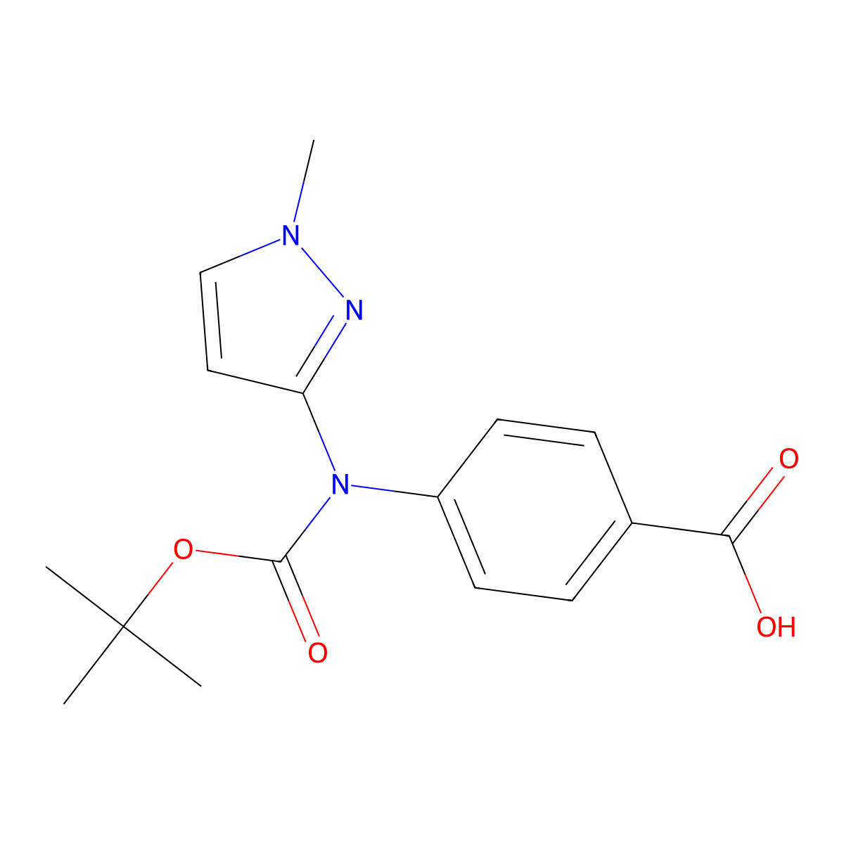 4-{[(tert-butoxy)carbonyl](1-methyl-1H-pyrazol-3-yl)amino}benzoic acid molecular structure, CAS 2680838-39-3