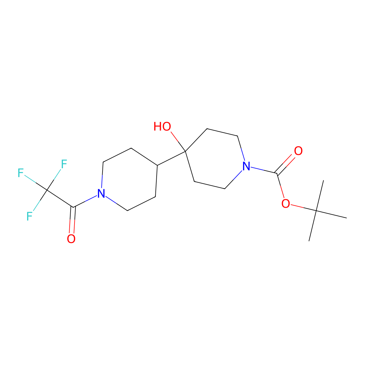 Tert-butyl 4-hydroxy-1'-(2,2,2-trifluoroacetyl)-[4,4'-bipiperidine]-1-carboxylate molecular structure, CAS 2680838-44-0
