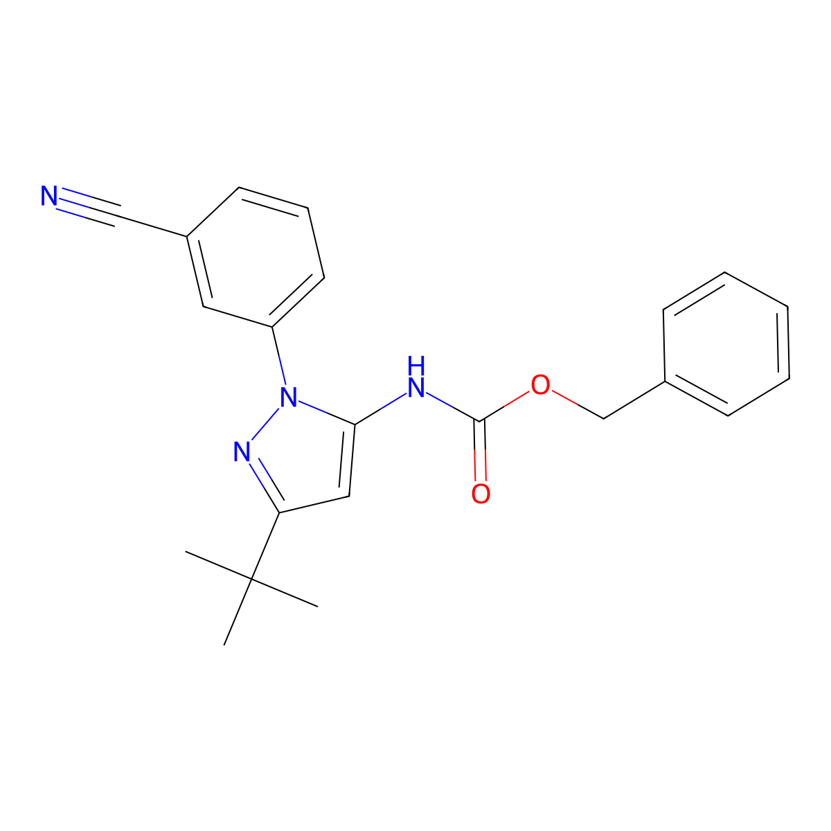 benzyl N-[3-tert-butyl-1-(3-cyanophenyl)-1H-pyrazol-5-yl]carbamate molecular structure, CAS 2680838-45-1