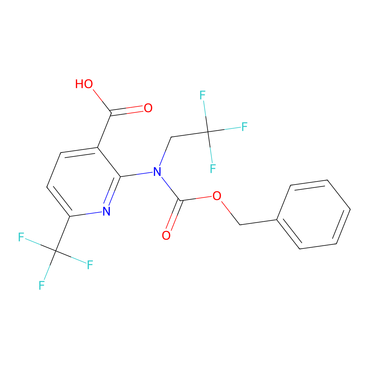 2-{[(Benzyloxy)carbonyl](2,2,2-trifluoroethyl)amino}-6-(trifluoromethyl)pyridine-3-carboxylic acid molecular structure, CAS 2680838-46-2