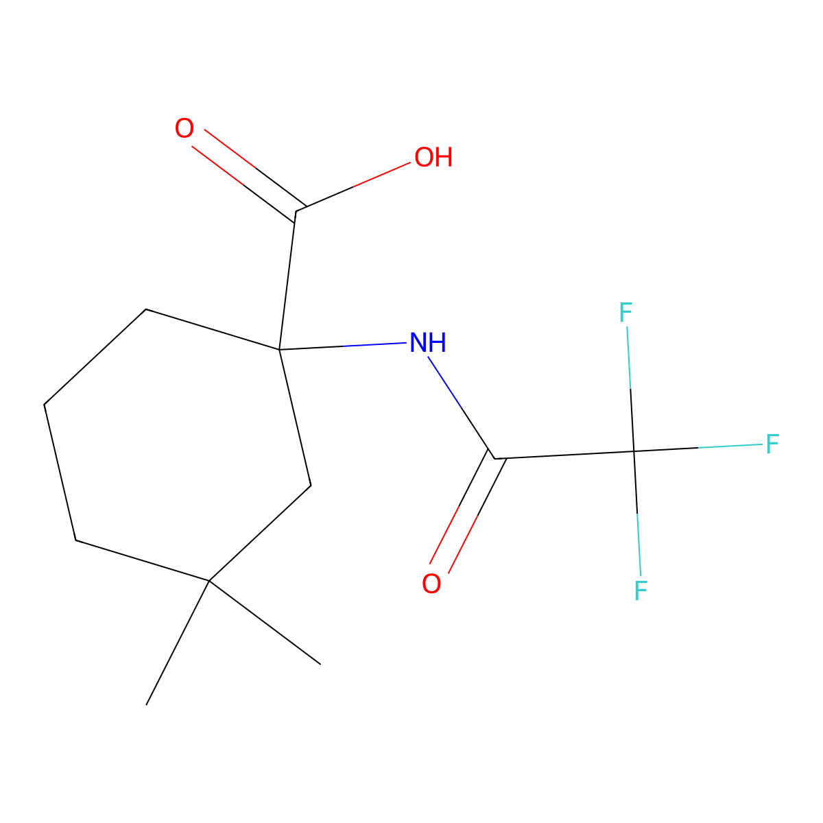 3,3-Dimethyl-1-(2,2,2-trifluoroacetamido)cyclohexane-1-carboxylic acid molecular structure, CAS 2680838-57-5