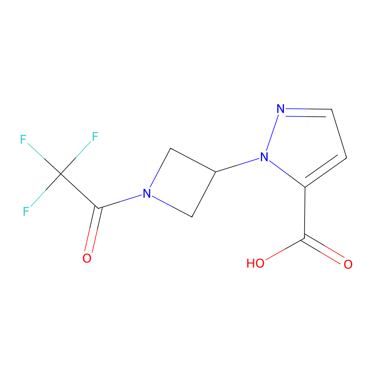 1-[1-(2,2,2-trifluoroacetyl)azetidin-3-yl]-1H-pyrazole-5-carboxylic acid molecular structure, CAS 2680838-68-8