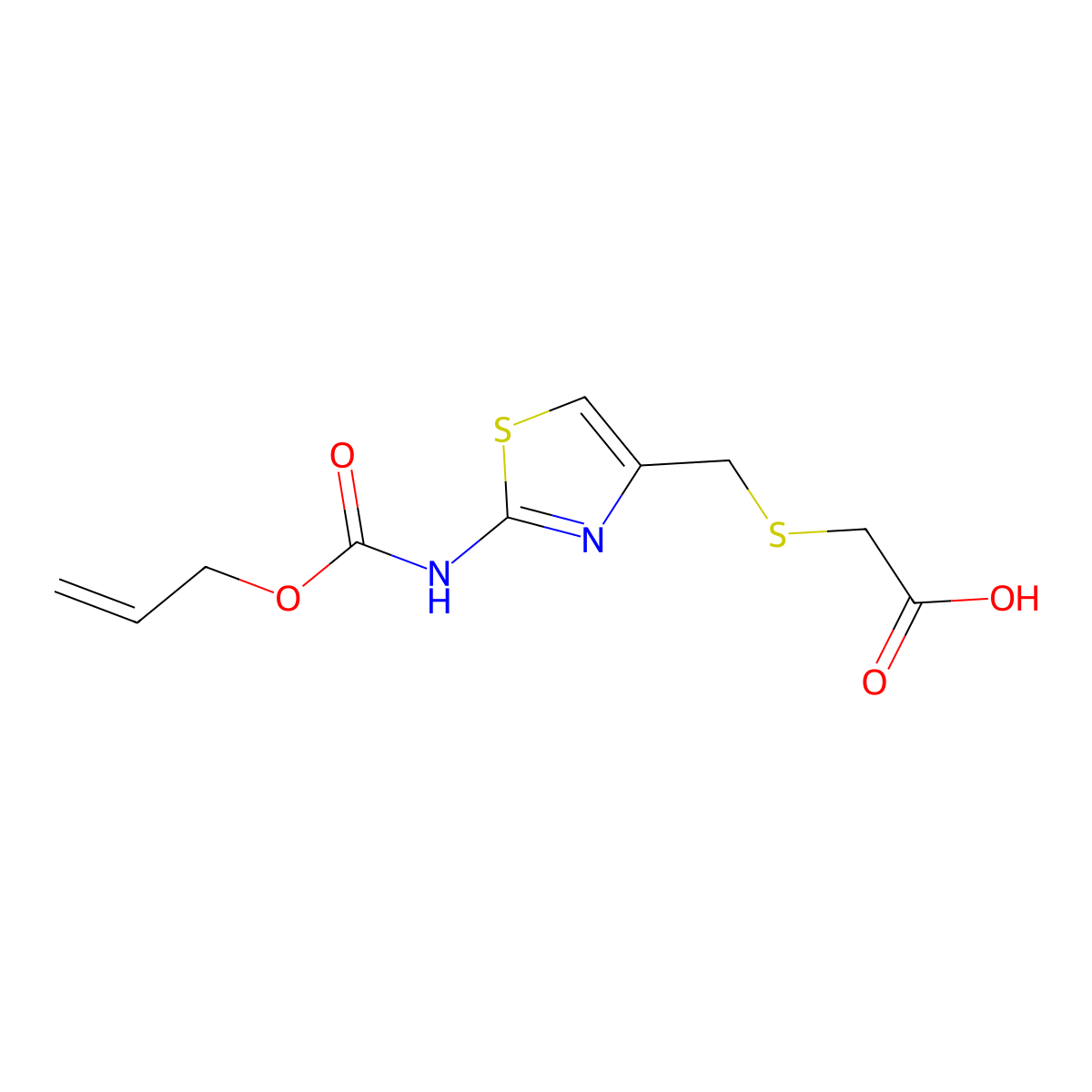 2-{[(2-{[(Prop-2-en-1-yloxy)carbonyl]amino}-1,3-thiazol-4-yl)methyl]sulfanyl}acetic acid molecular structure, CAS 2680838-76-8