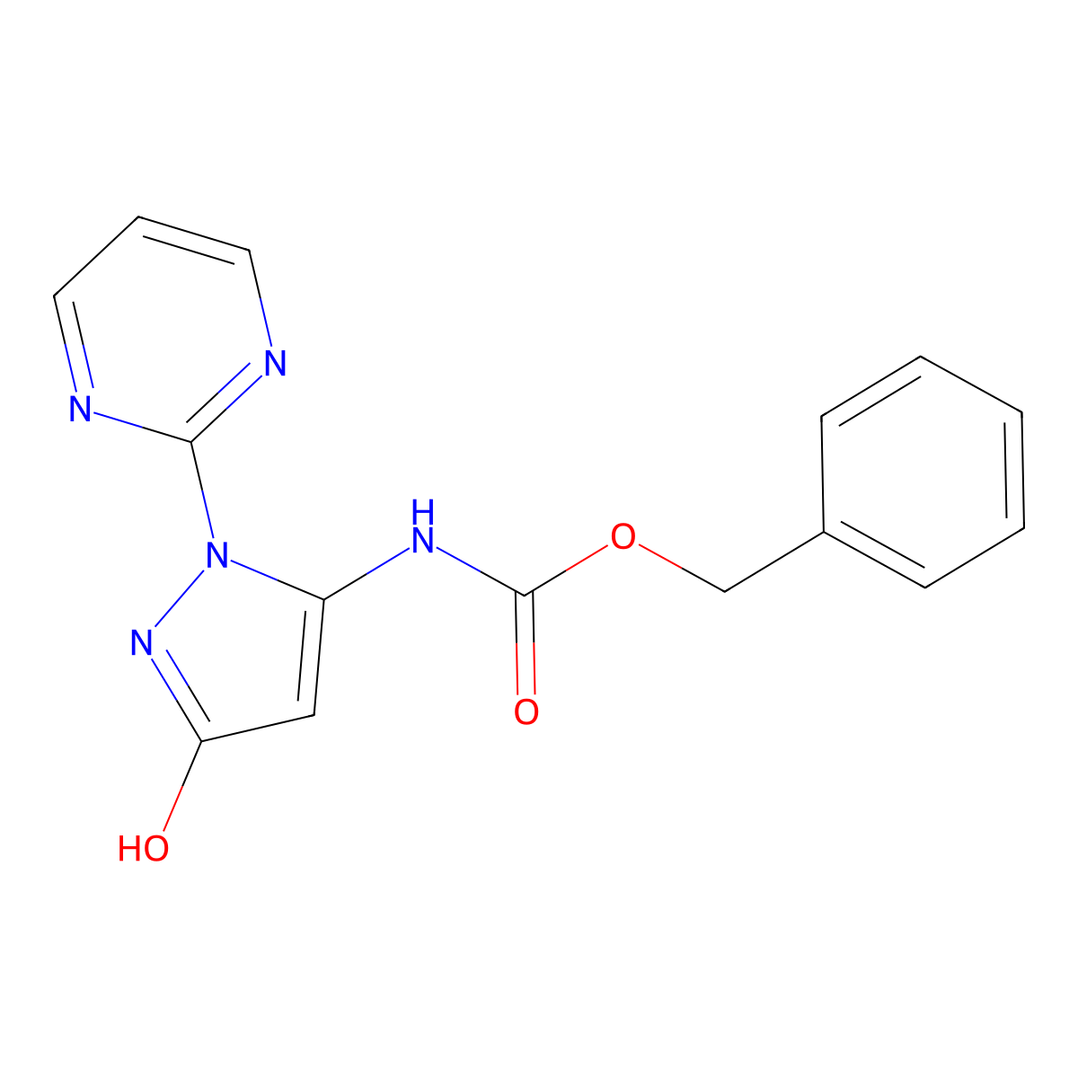 benzyl N-[3-hydroxy-1-(pyrimidin-2-yl)-1H-pyrazol-5-yl]carbamate molecular structure, CAS 2680838-81-5