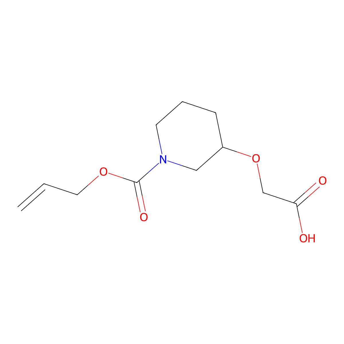 2-({1-[(Prop-2-en-1-yloxy)carbonyl]piperidin-3-yl}oxy)acetic acid molecular structure, CAS 2680838-83-7
