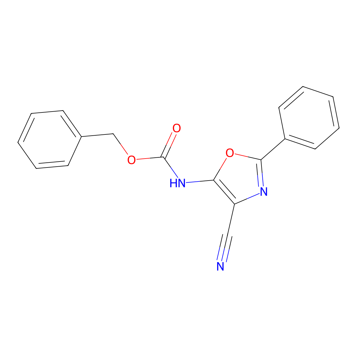 benzyl N-(4-cyano-2-phenyl-1,3-oxazol-5-yl)carbamate molecular structure, CAS 2680838-85-9