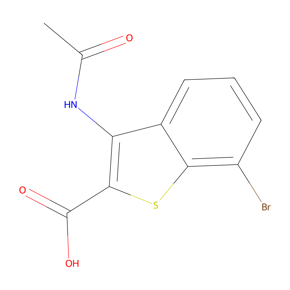 7-Bromo-3-acetamido-1-benzothiophene-2-carboxylic acid molecular structure, CAS 2680838-95-1