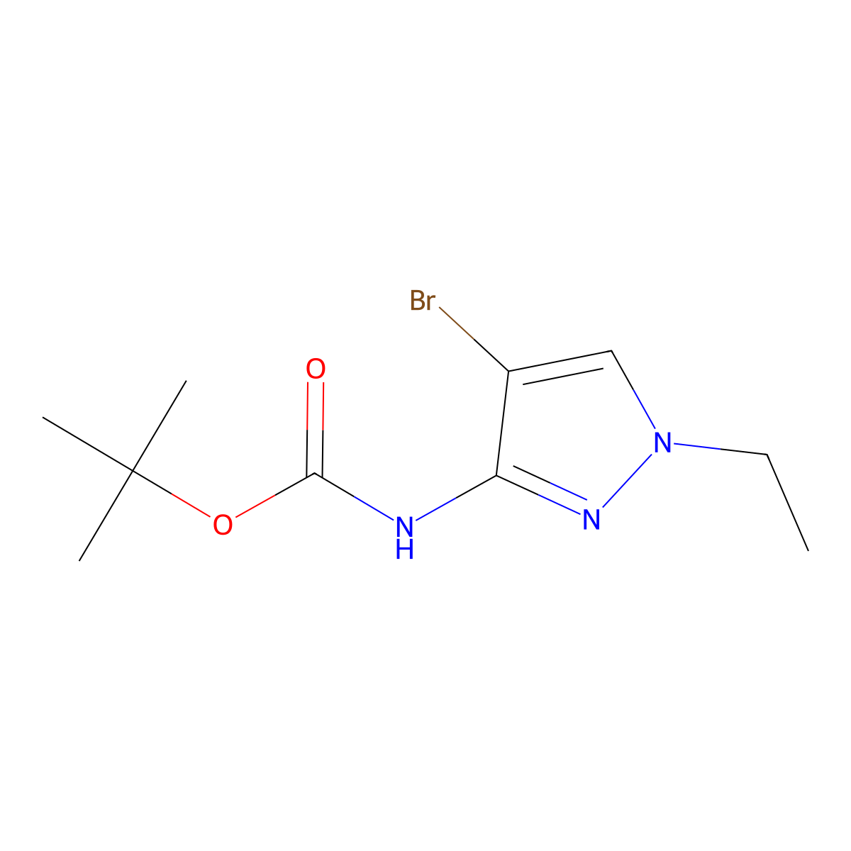 tert-butyl N-(4-bromo-1-ethyl-1H-pyrazol-3-yl)carbamate molecular structure, CAS 2680839-11-4