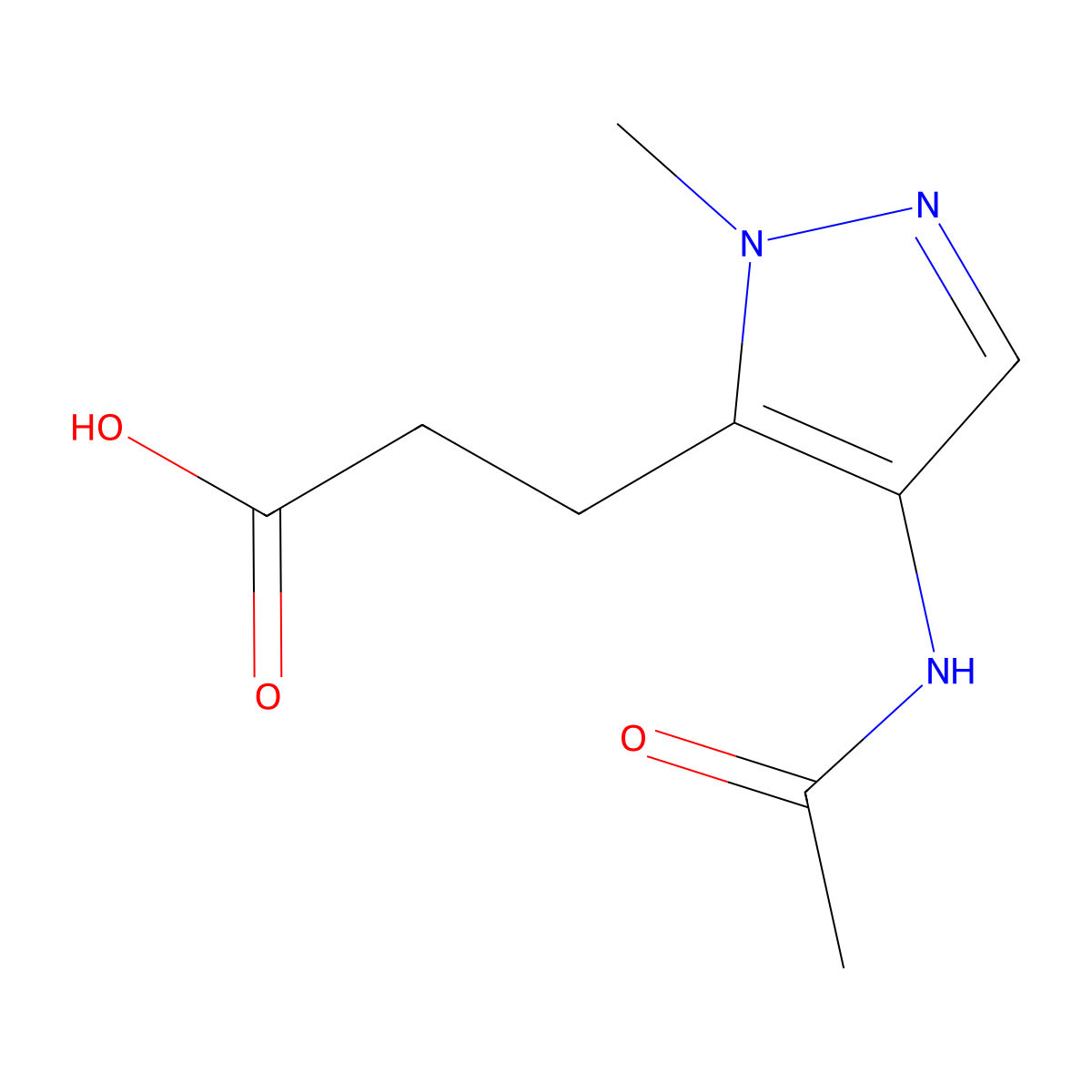 3-(4-acetamido-1-methyl-1H-pyrazol-5-yl)propanoic acid molecular structure, CAS 2680839-16-9