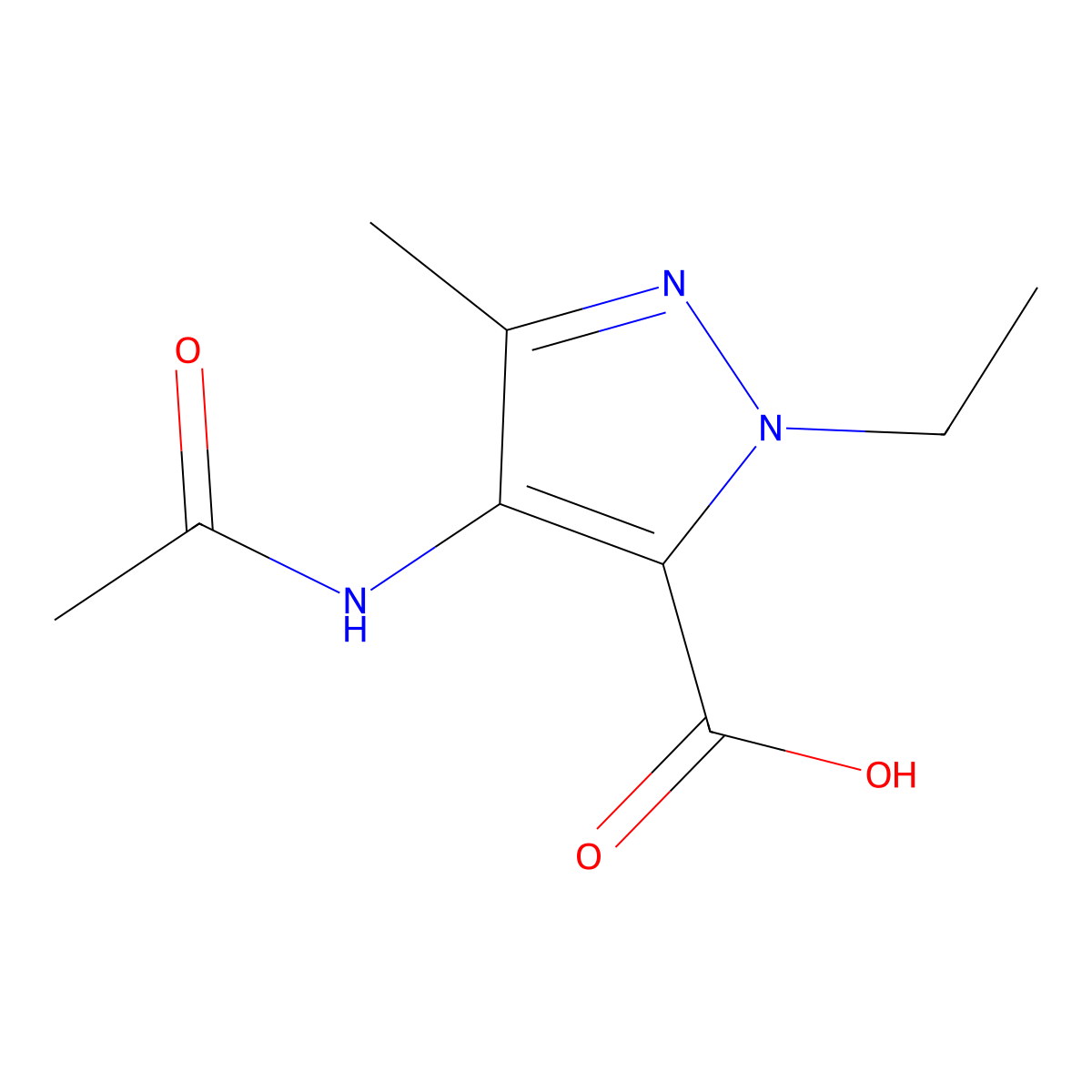 4-acetamido-1-ethyl-3-methyl-1H-pyrazole-5-carboxylic acid molecular structure, CAS 2680839-25-0
