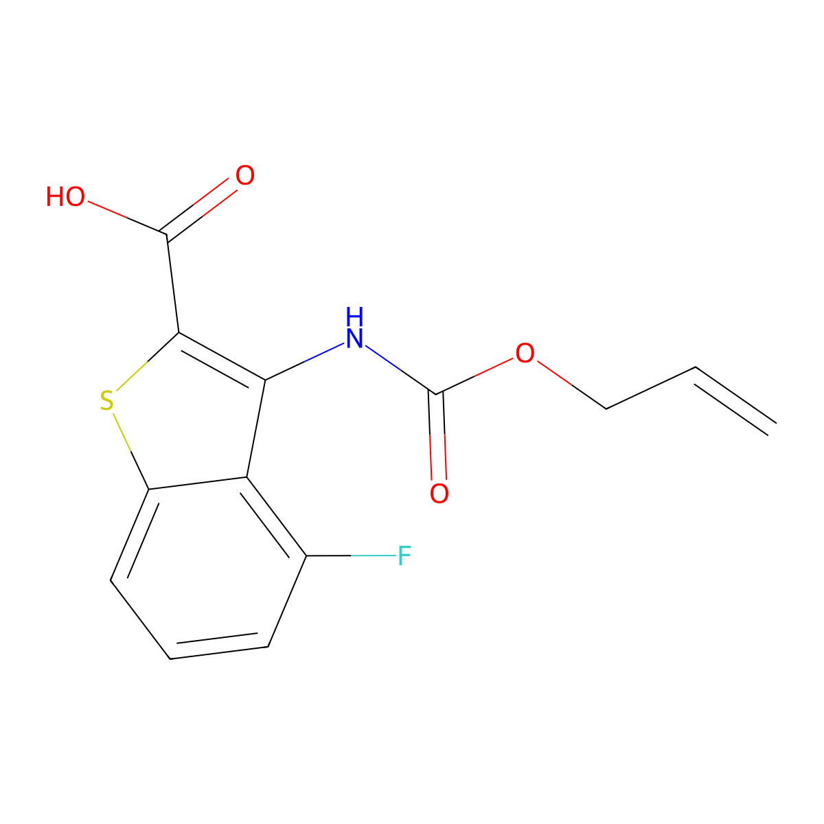 4-Fluoro-3-{[(prop-2-en-1-yloxy)carbonyl]amino}-1-benzothiophene-2-carboxylic acid molecular structure, CAS 2680839-27-2