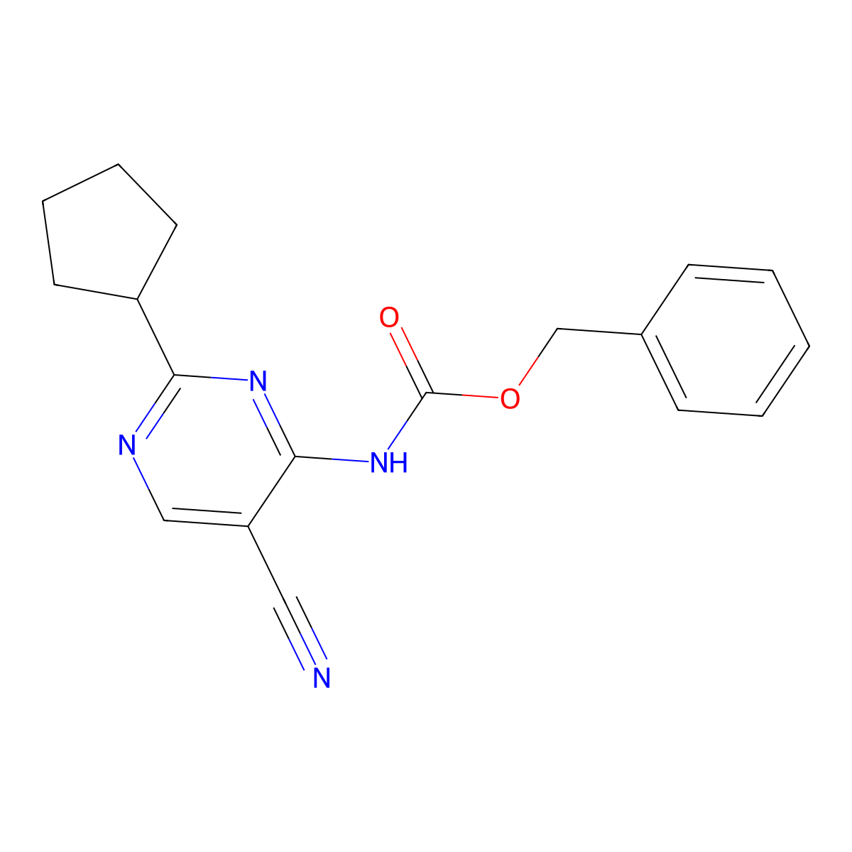 benzyl N-(5-cyano-2-cyclopentylpyrimidin-4-yl)carbamate molecular structure, CAS 2680839-36-3