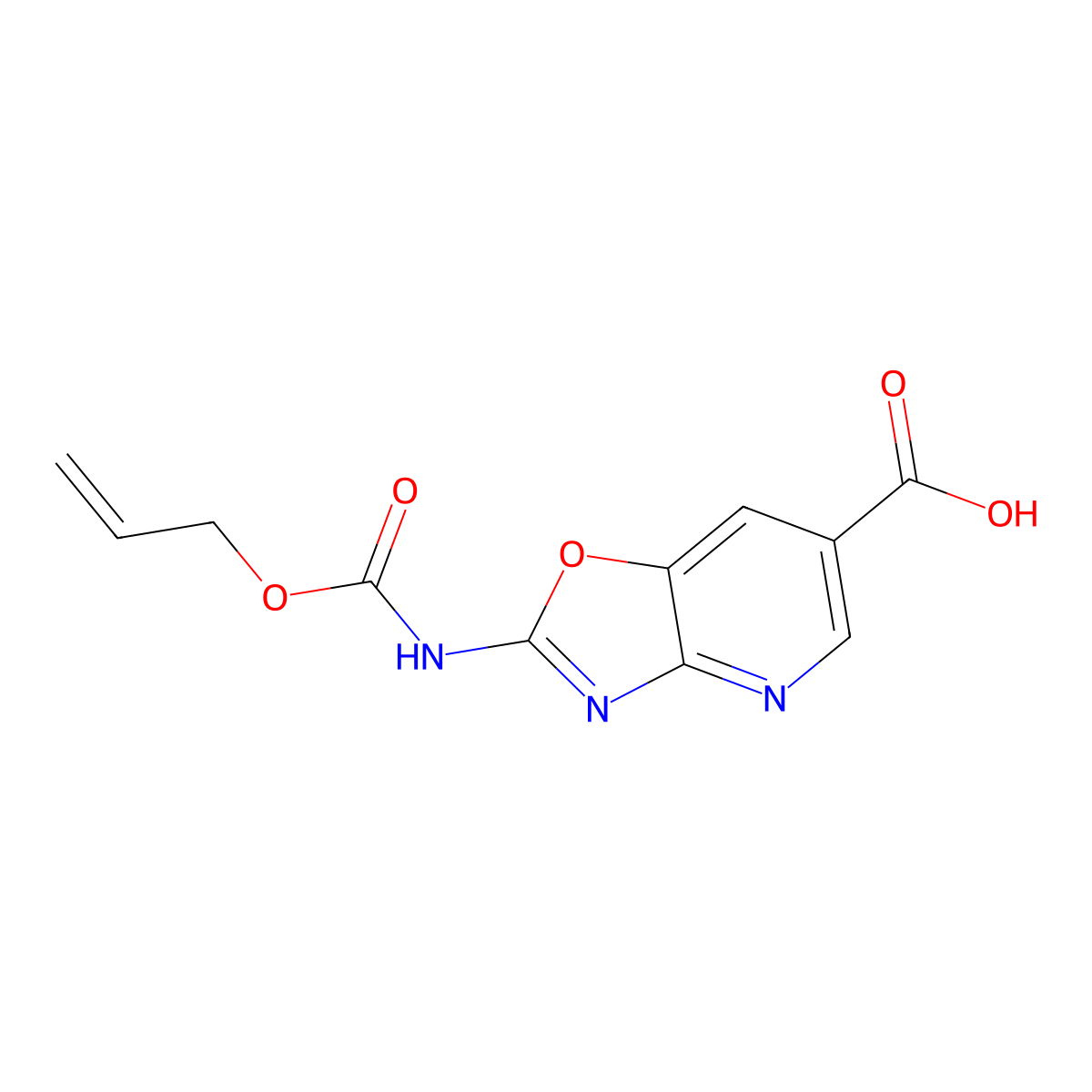 2-{[(Prop-2-en-1-yloxy)carbonyl]amino}-[1,3]oxazolo[4,5-b]pyridine-6-carboxylic acid molecular structure, CAS 2680839-37-4