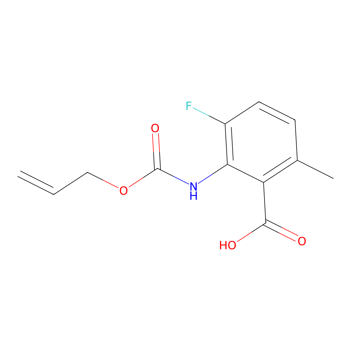 3-Fluoro-6-methyl-2-{[(prop-2-en-1-yloxy)carbonyl]amino}benzoic acid molecular structure, CAS 2680839-44-3