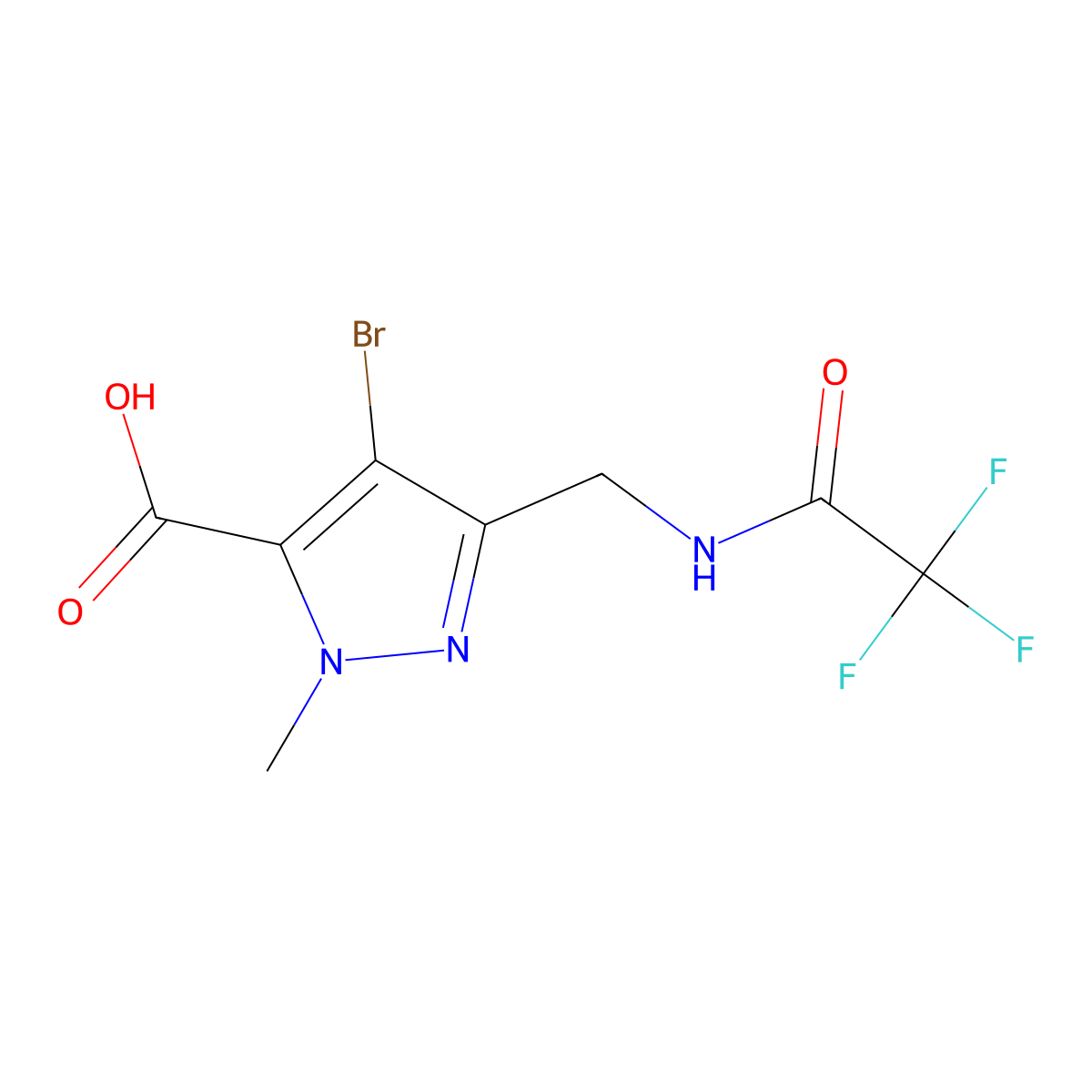 4-bromo-1-methyl-3-[(2,2,2-trifluoroacetamido)methyl]-1H-pyrazole-5-carboxylic acid molecular structure, CAS 2680839-54-5