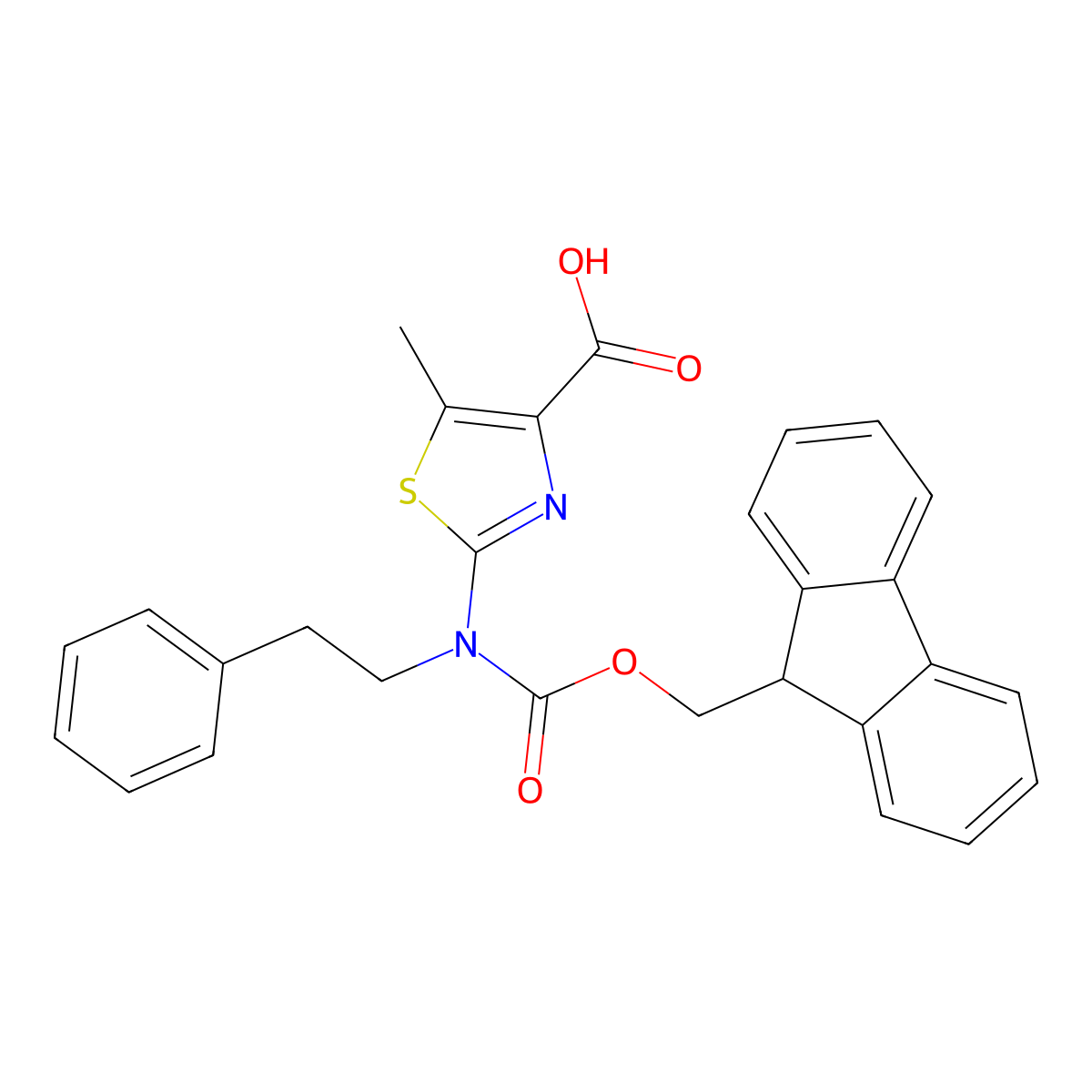 2-({[(9H-fluoren-9-yl)methoxy]carbonyl}(2-phenylethyl)amino)-5-methyl-1,3-thiazole-4-carboxylic acid molecular structure, CAS 2680839-61-4