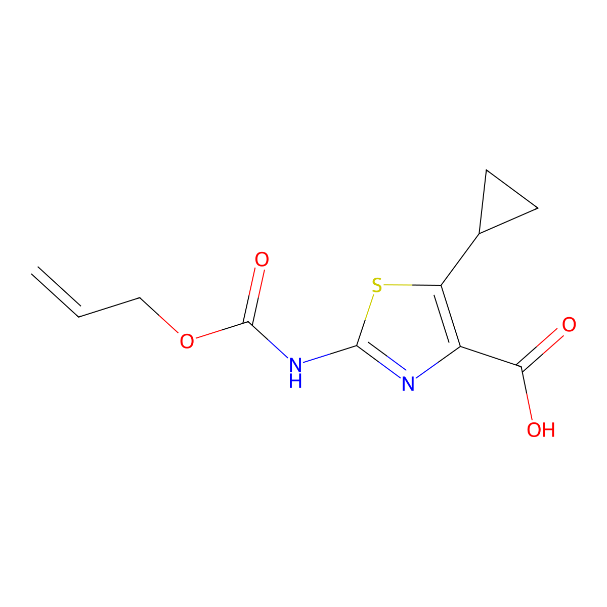 5-Cyclopropyl-2-{[(prop-2-en-1-yloxy)carbonyl]amino}-1,3-thiazole-4-carboxylic acid molecular structure, CAS 2680839-70-5