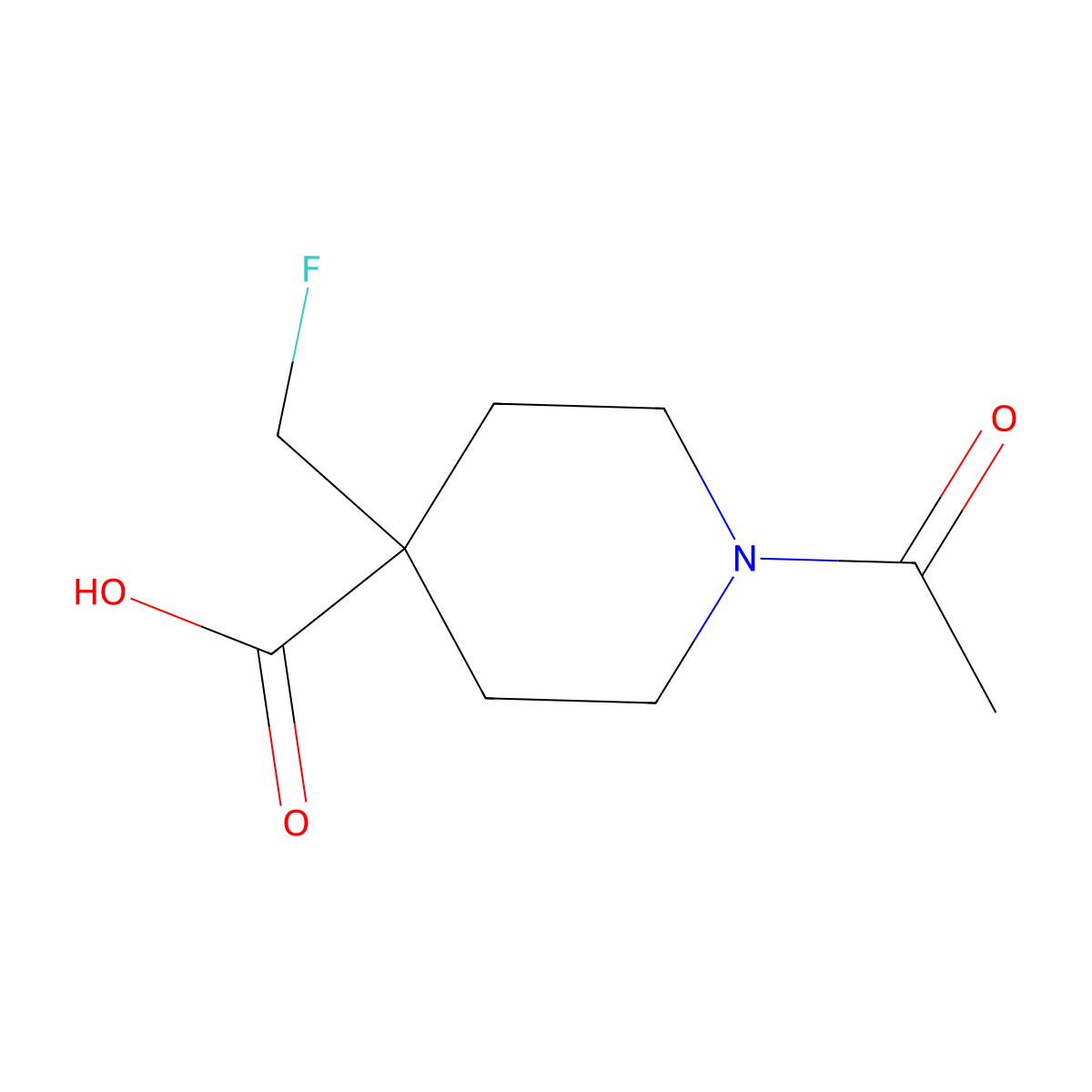 1-Acetyl-4-(fluoromethyl)piperidine-4-carboxylic acid molecular structure, CAS 2680839-74-9