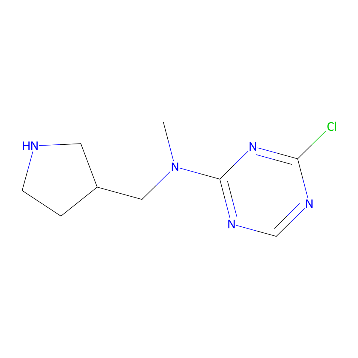 4-chloro-N-methyl-N-[(pyrrolidin-3-yl)methyl]-1,3,5-triazin-2-amine molecular structure, CAS 2680839-89-6