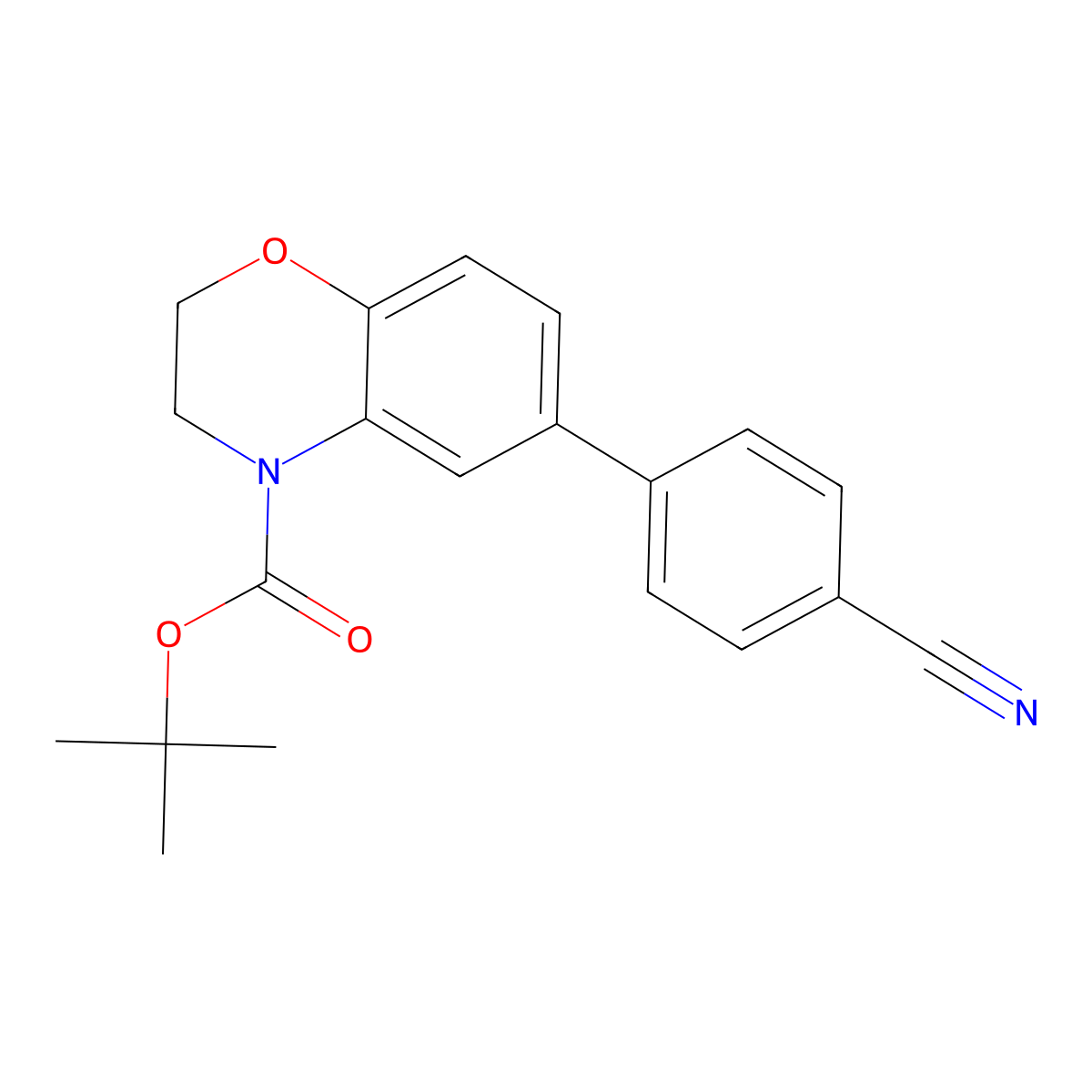 tert-butyl 6-(4-cyanophenyl)-3,4-dihydro-2H-1,4-benzoxazine-4-carboxylate molecular structure, CAS 2680839-91-0