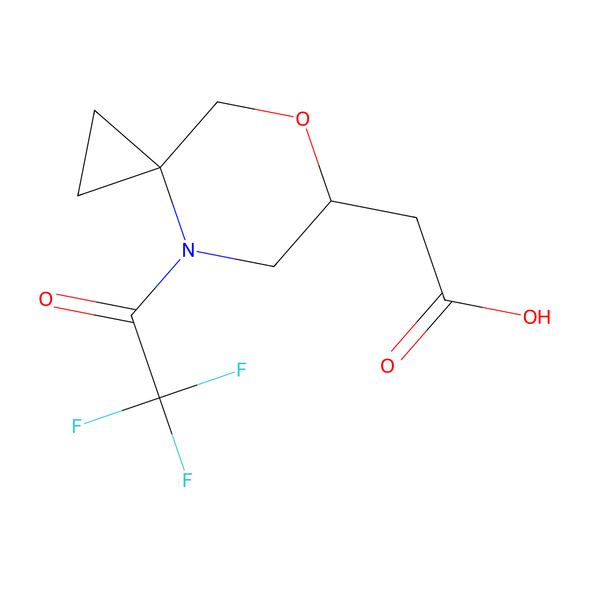 2-[4-(2,2,2-Trifluoroacetyl)-7-oxa-4-azaspiro[2.5]octan-6-yl]acetic acid molecular structure, CAS 2680839-98-7