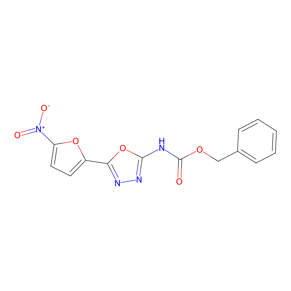benzyl N-[5-(5-nitrofuran-2-yl)-1,3,4-oxadiazol-2-yl]carbamate molecular structure, CAS 2680840-02-0
