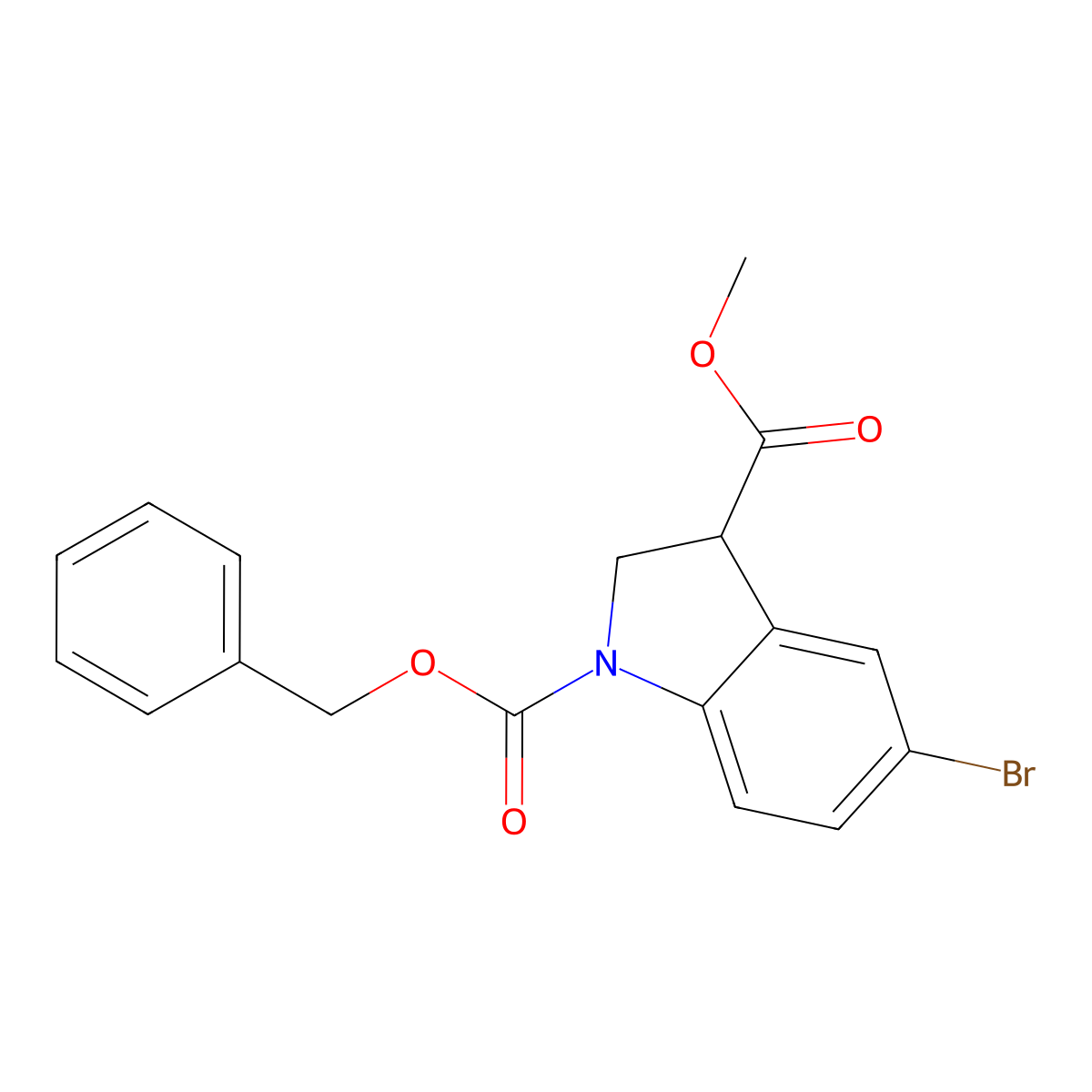 1-benzyl 3-methyl 5-bromo-2,3-dihydro-1H-indole-1,3-dicarboxylate molecular structure, CAS 2680840-08-6