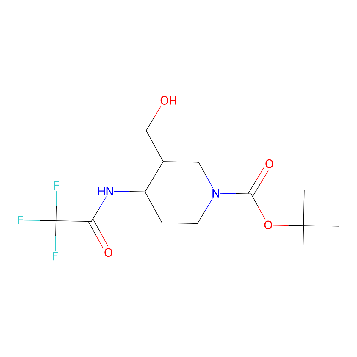 Tert-butyl 3-(hydroxymethyl)-4-(trifluoroacetamido)piperidine-1-carboxylate molecular structure, CAS 2680840-14-4