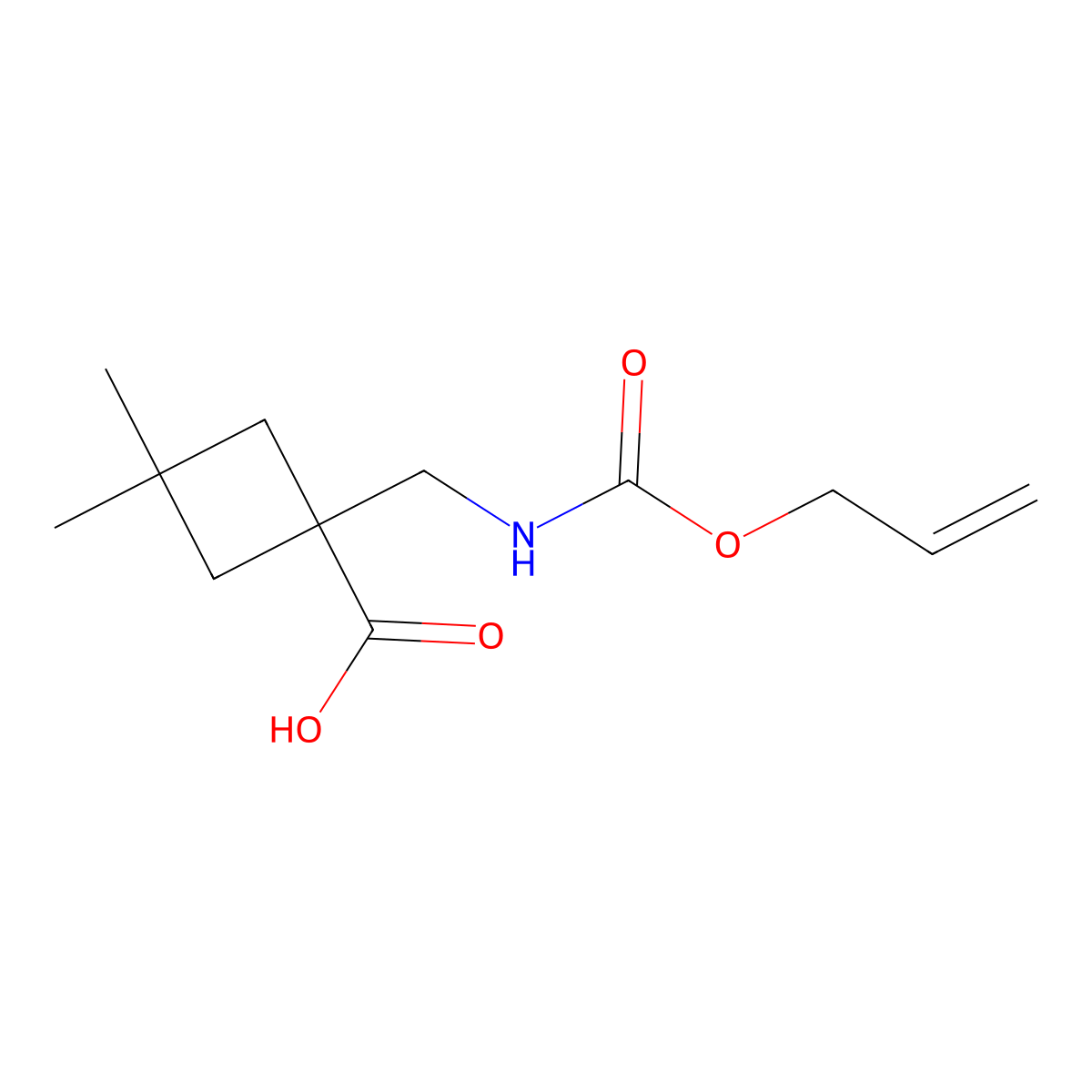3,3-Dimethyl-1-({[(prop-2-en-1-yloxy)carbonyl]amino}methyl)cyclobutane-1-carboxylic acid molecular structure, CAS 2680840-20-2