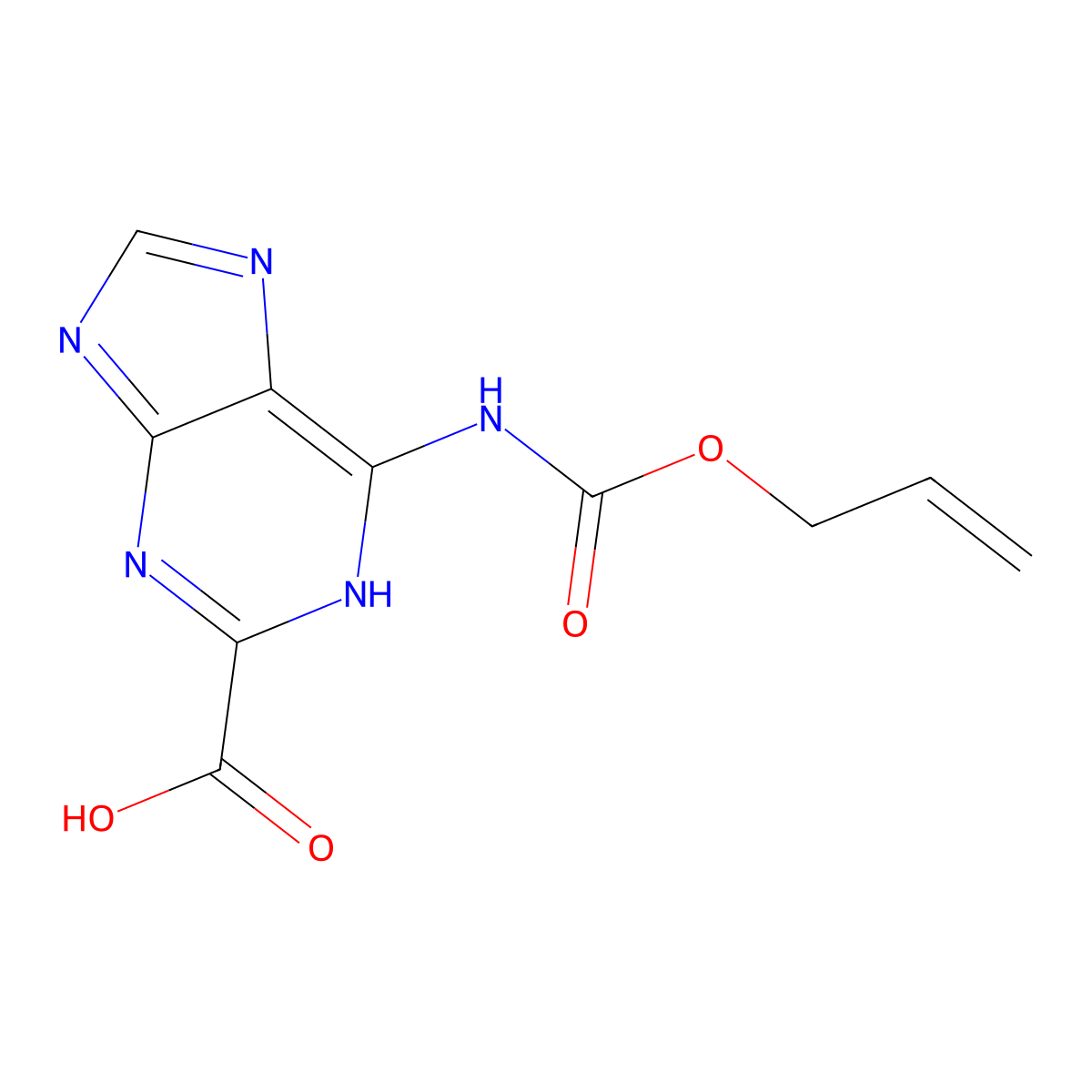 6-{[(prop-2-en-1-yloxy)carbonyl]amino}-1H-purine-2-carboxylic acid molecular structure, CAS 2680840-36-0