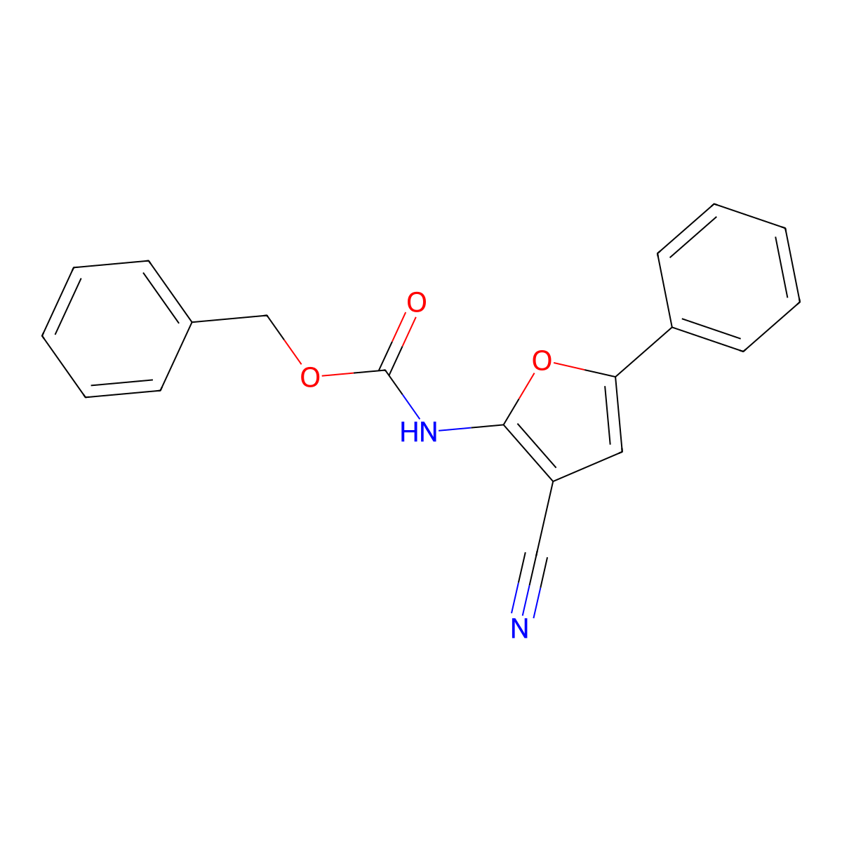benzyl N-(3-cyano-5-phenylfuran-2-yl)carbamate molecular structure, CAS 2680840-43-9